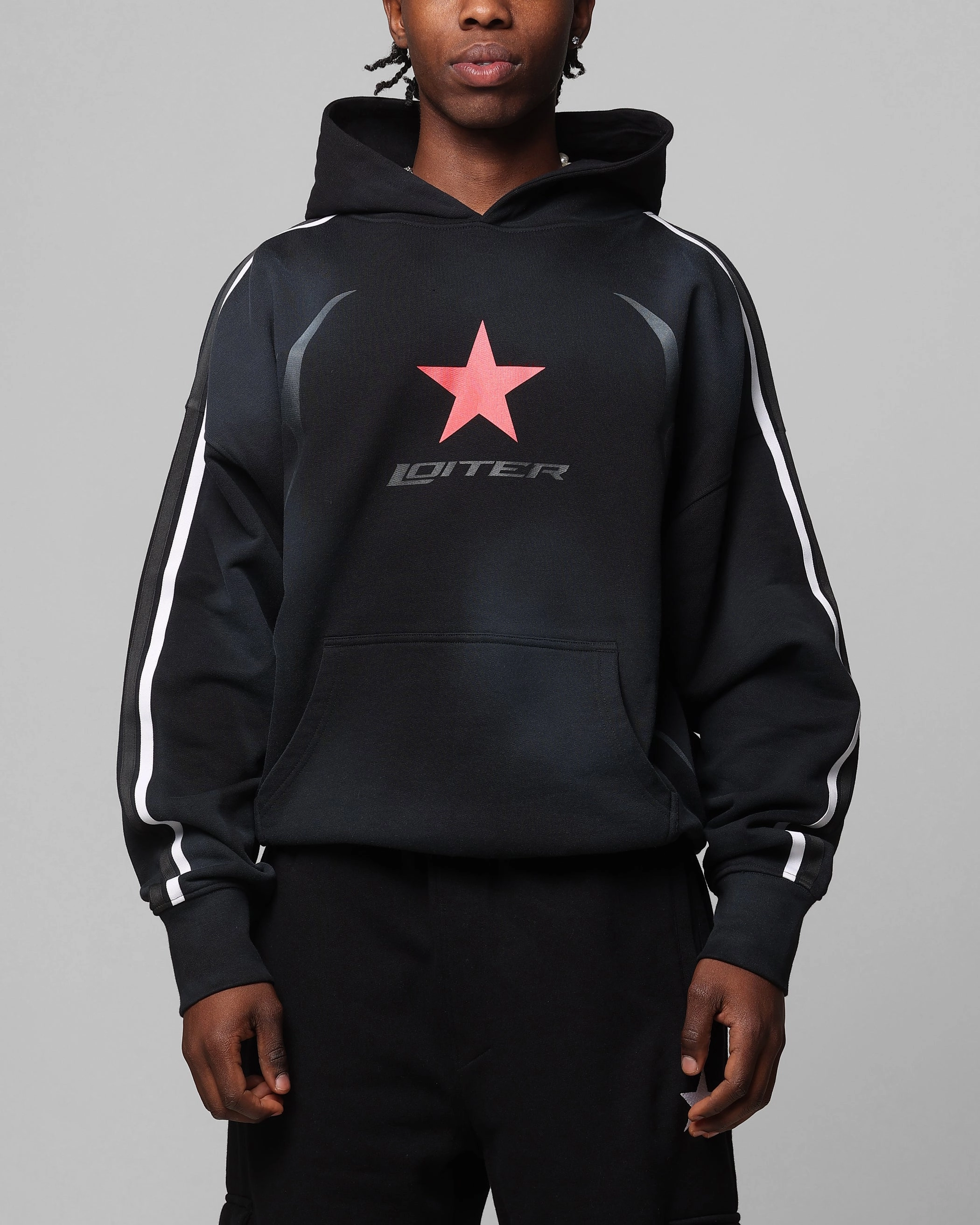 Loiter Trackstar Hoodie Washed Black color - coordinating evening