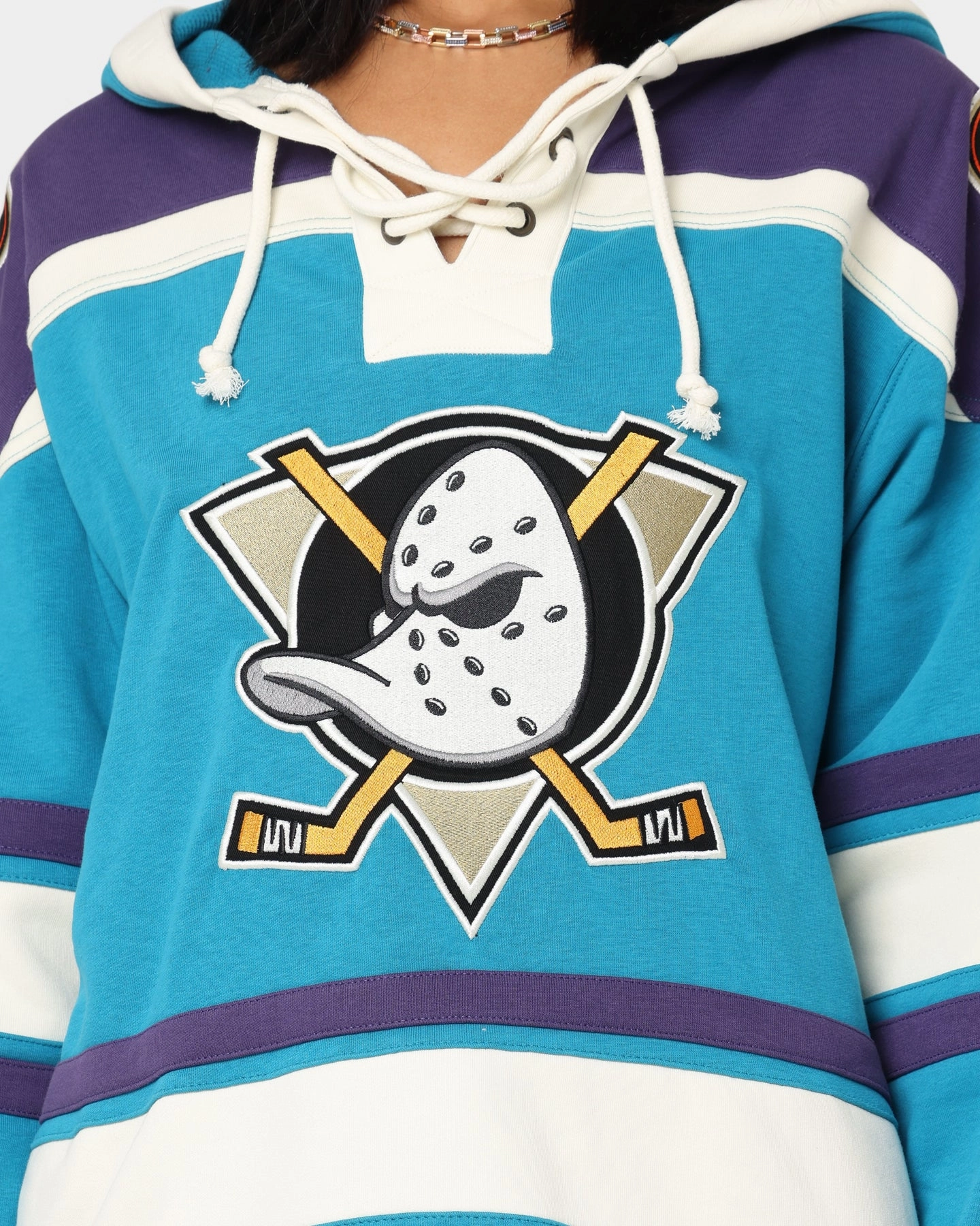 Durable Shield 47 Brand Anaheim Ducks Lacer Hoodie Purple/Sharks Teal