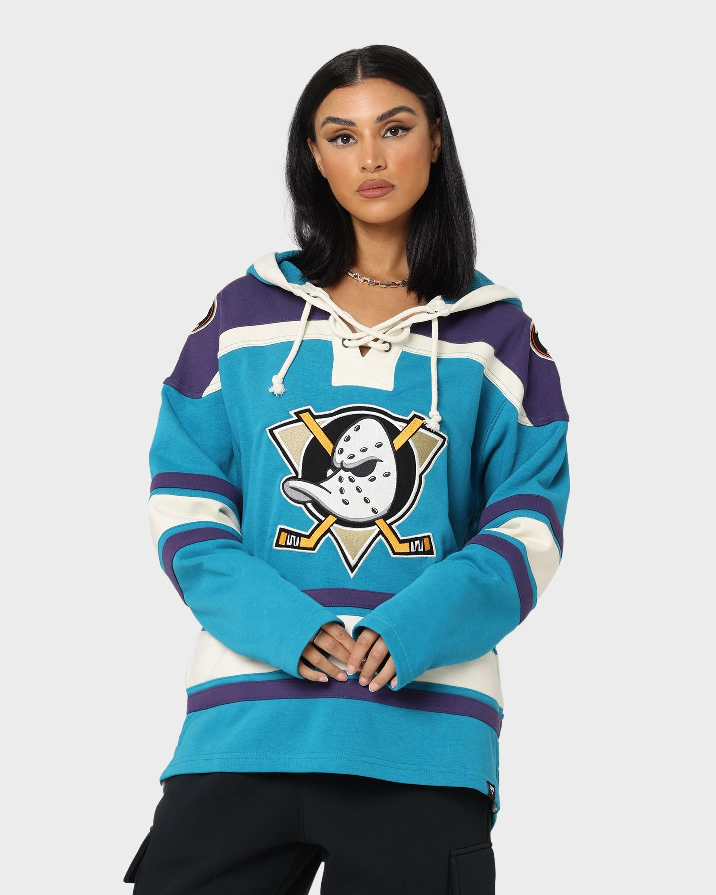 47 Brand Anaheim Ducks Lacer Hoodie Purple/Sharks Teal Recycled Polyester