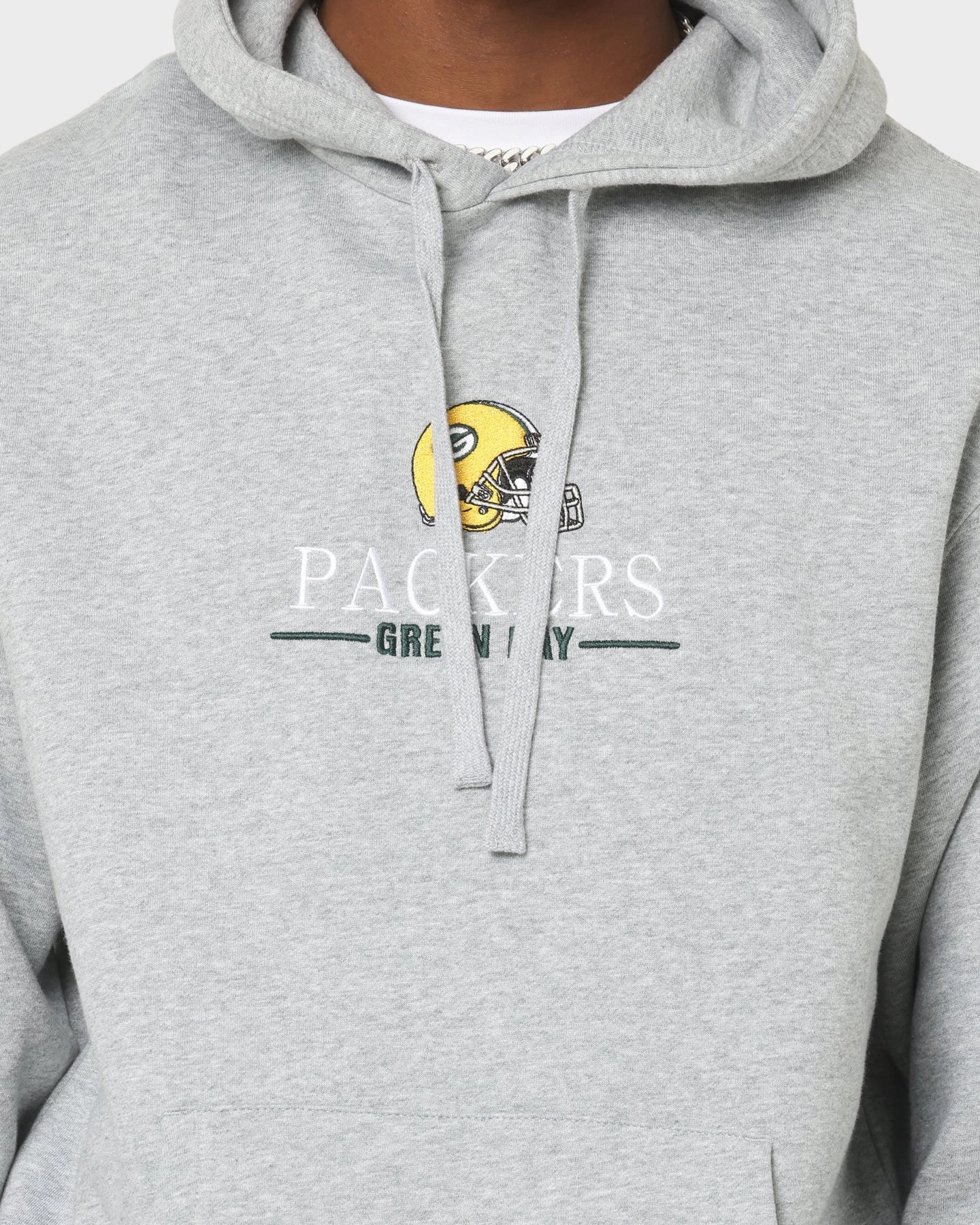 Mitchell & Ness Green Bay Packers Helmet Stack Hoodie Grey Marle Wrinkle Resistant Material