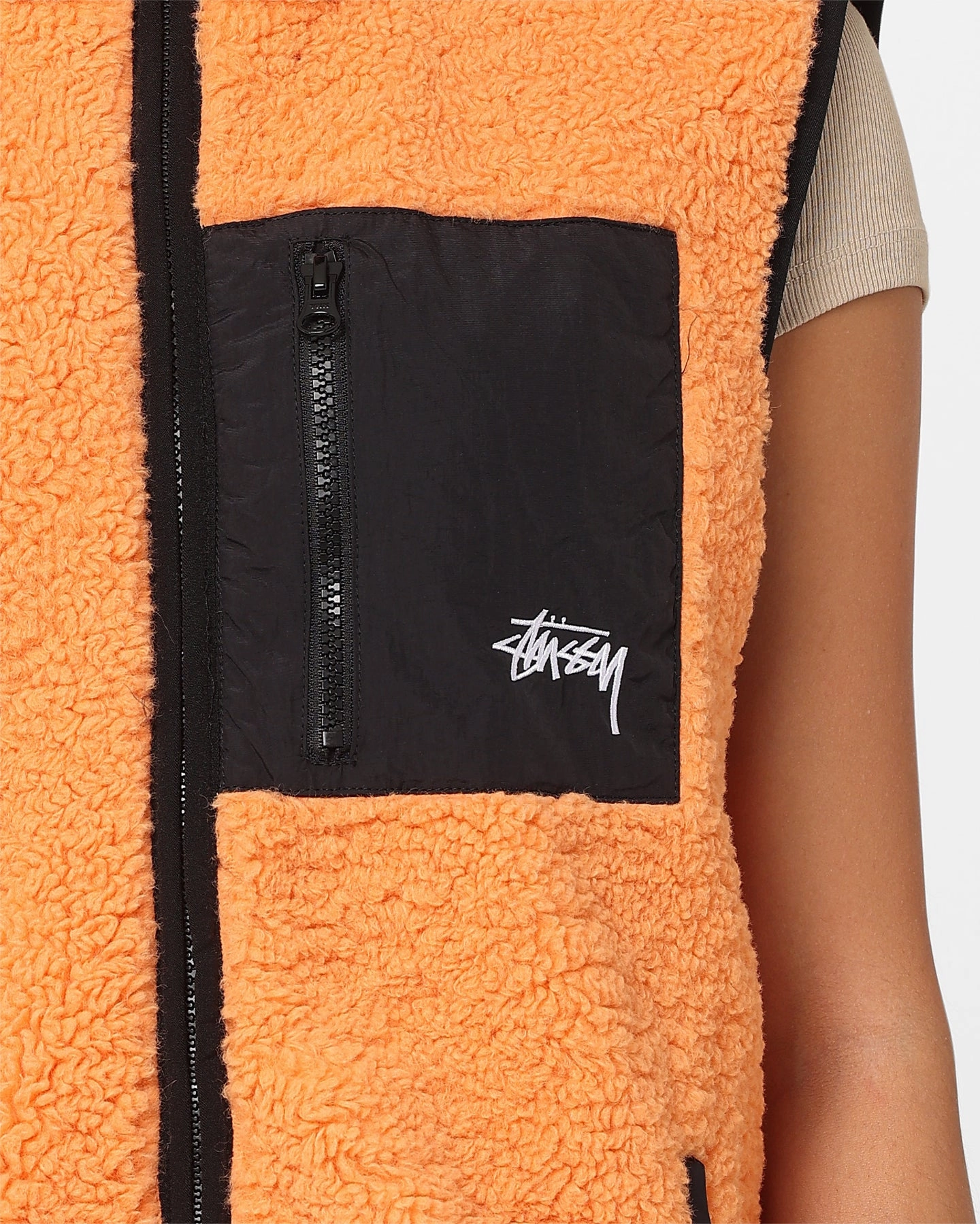 Stussy Reversible Stock Sherpa Jacket Orange Customizable Fit Adaptive Fit