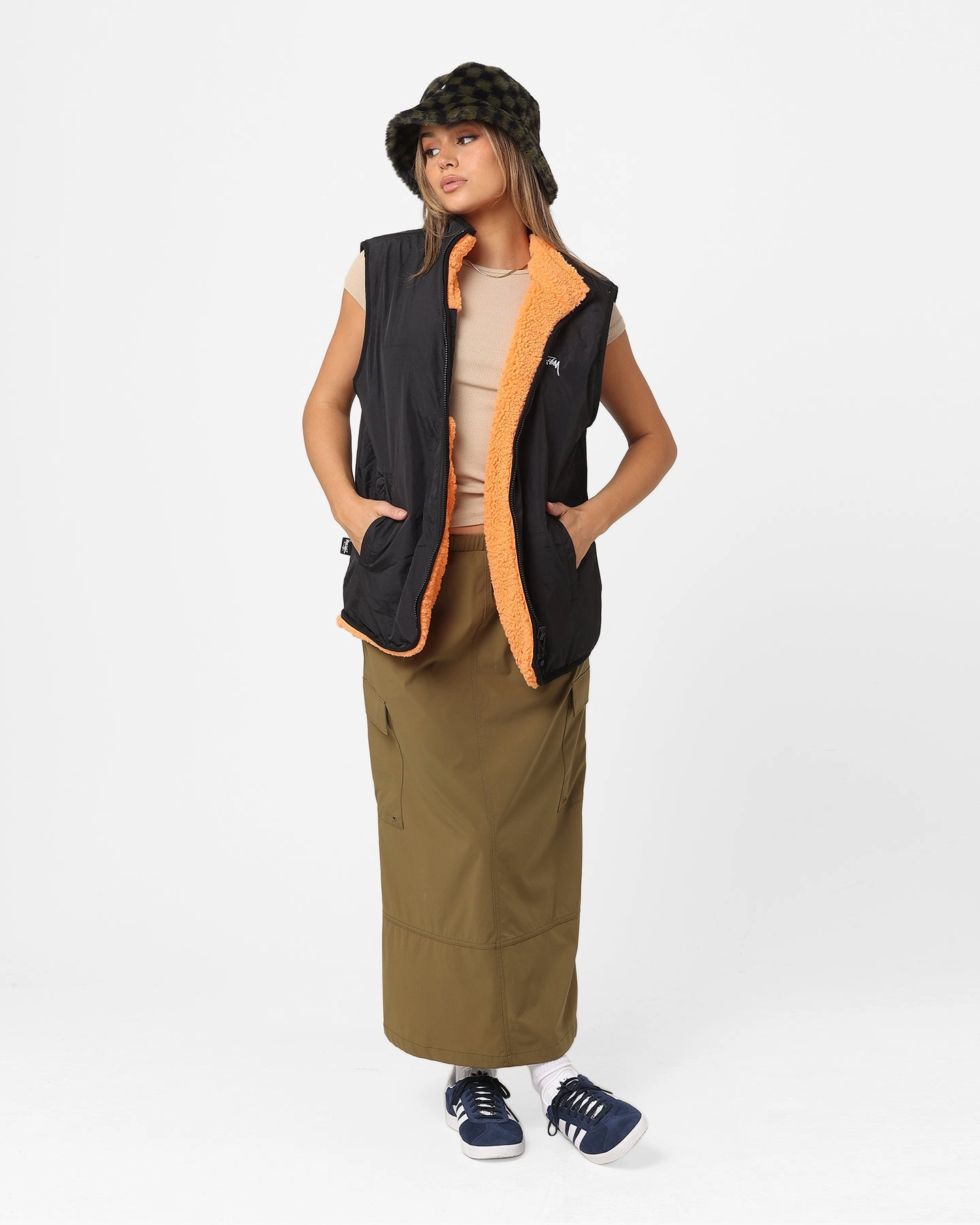 Stussy Reversible Stock Sherpa Jacket Orange rehearsal Stretchable Panels