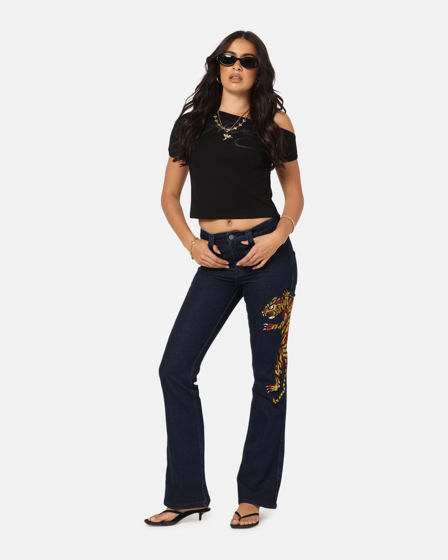 Active Fit Ed Hardy Women's Feline Bootleg Jeans Indigo Denim
