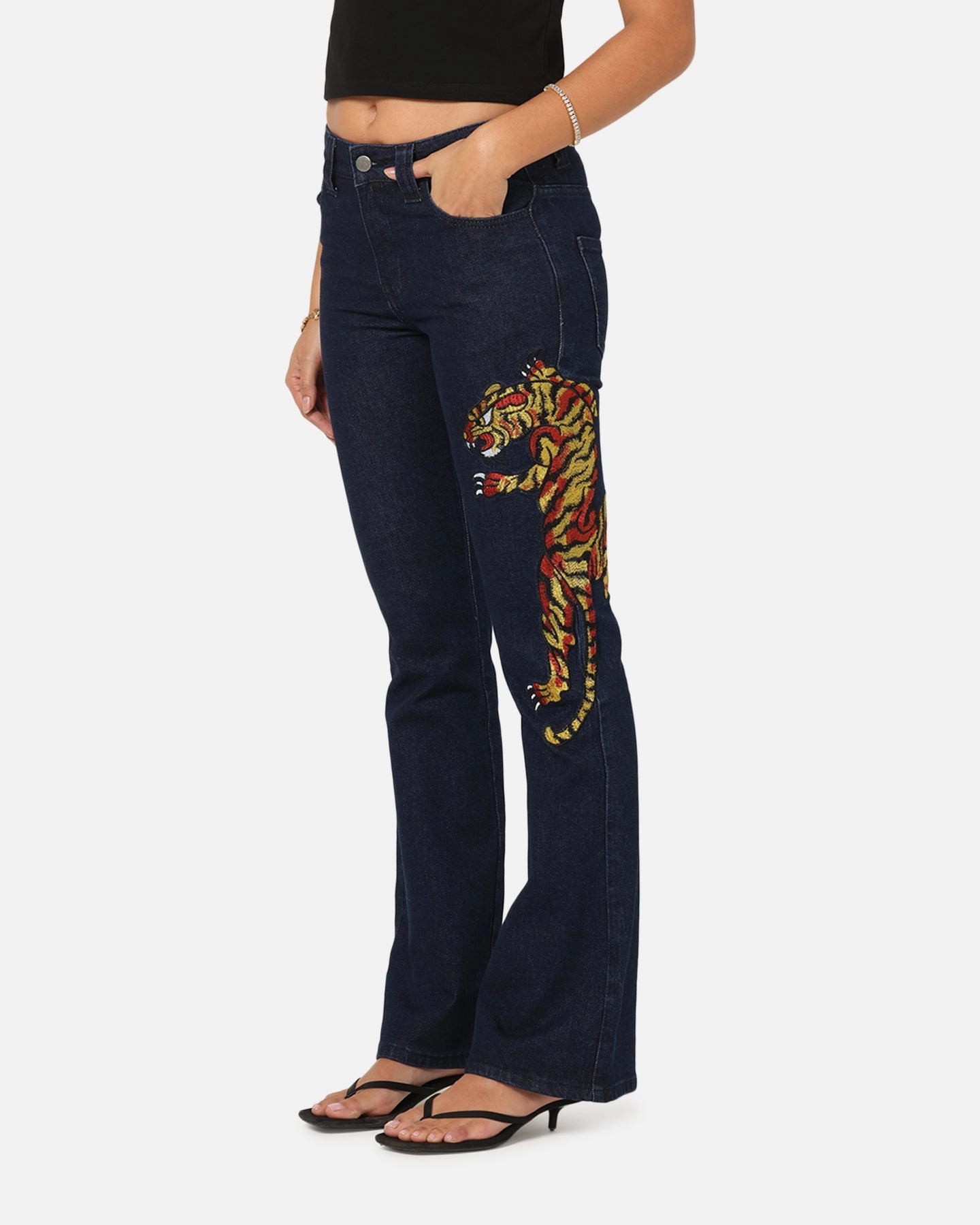 Core Fit Suitable Outfit Ed Hardy Women's Feline Bootleg Jeans Indigo Denim