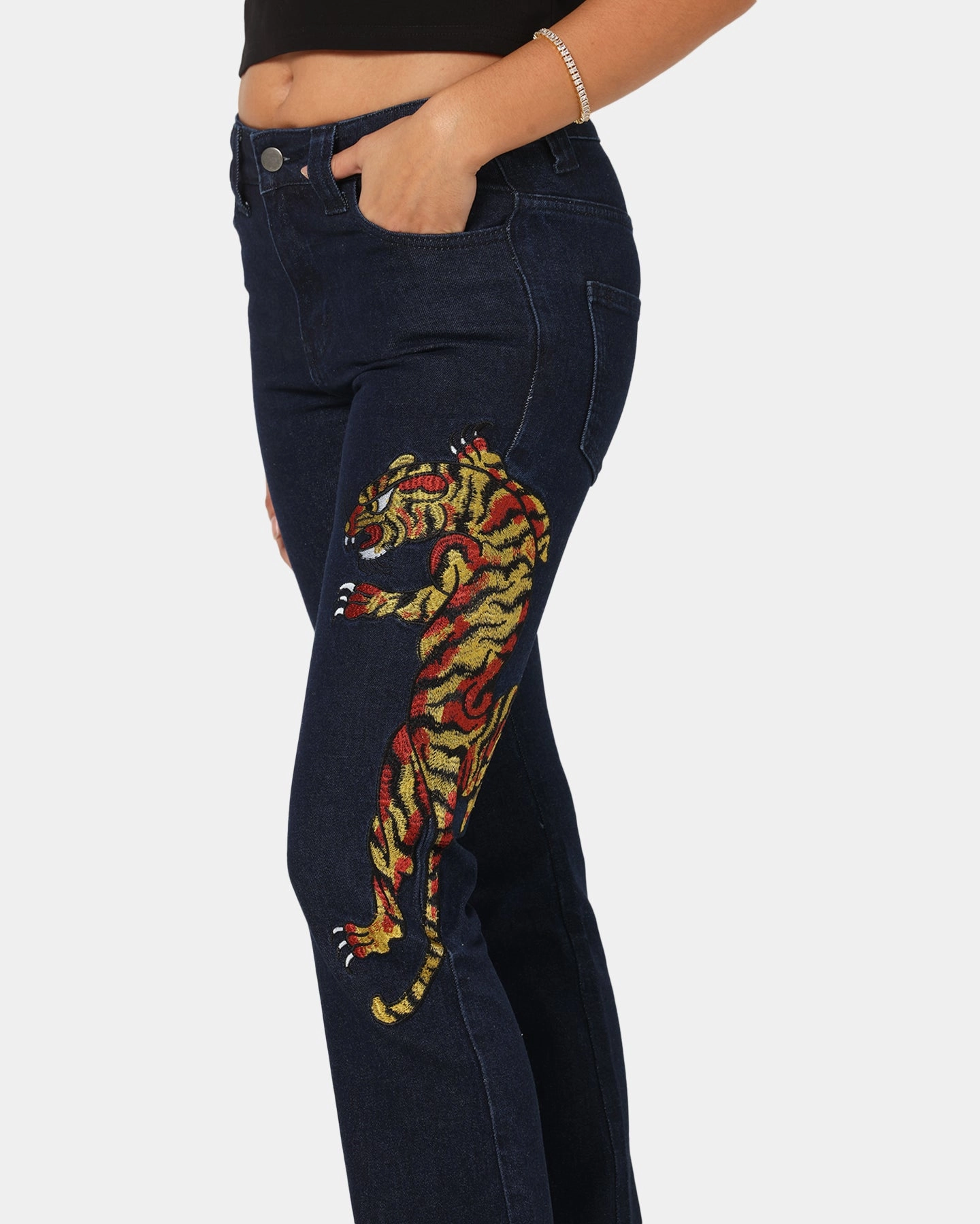Ed Hardy Women's Feline Bootleg Jeans Indigo Denim Casual Style