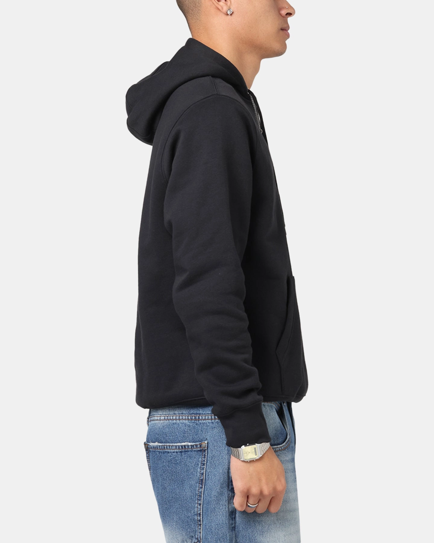 Nike Club Pullover Fleece Hoodie Black/Black/White Slim Fit Contour Men's