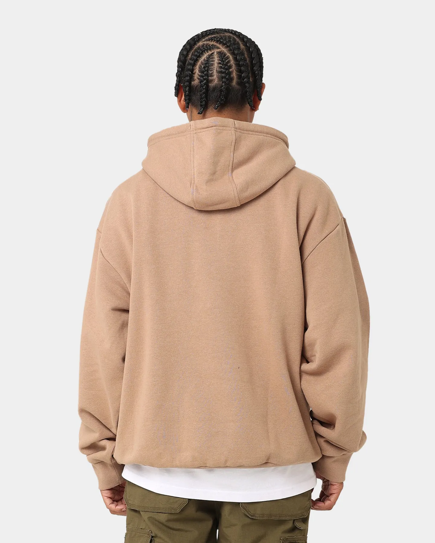 Simple Layer Laser Cut Perforations New Era Las Vegas Raiders Quarter Zip Sleeve Script Hoodie Khaki/Black