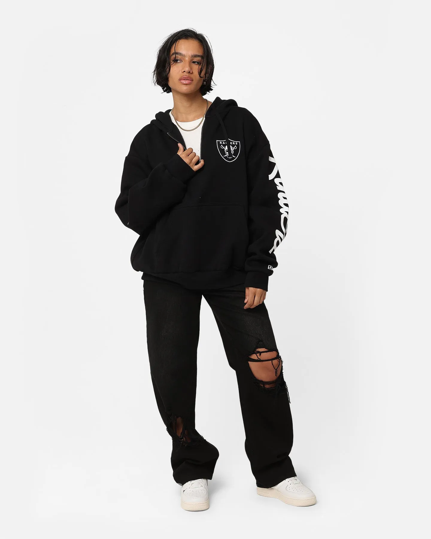 White bike tour New Era Las Vegas Raiders Sleeve Script Hoodie Black/White