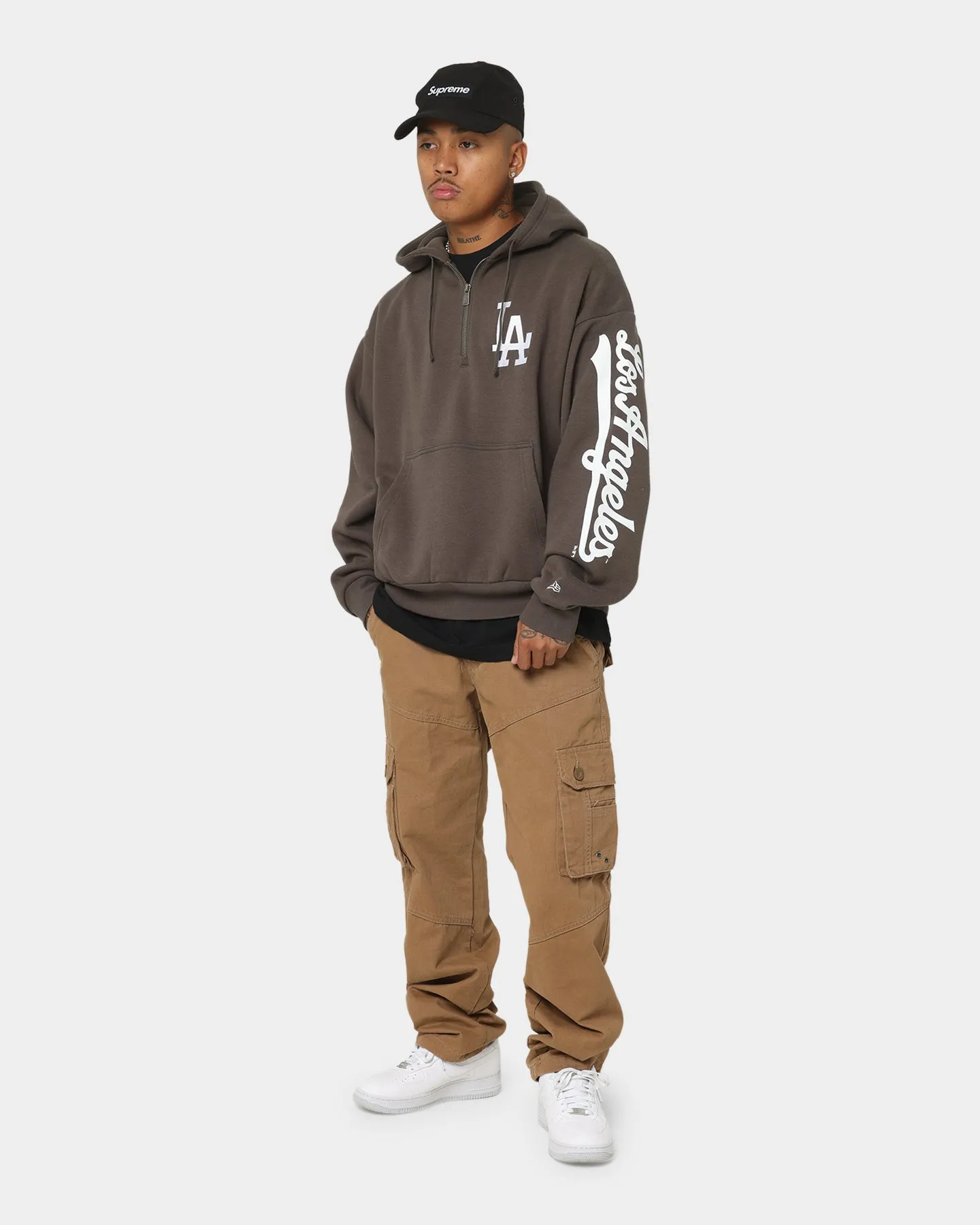 Cosmetics Airtight Storage Compartment New Era Los Angeles Dodgers Quarter Zip Hoodie Moss