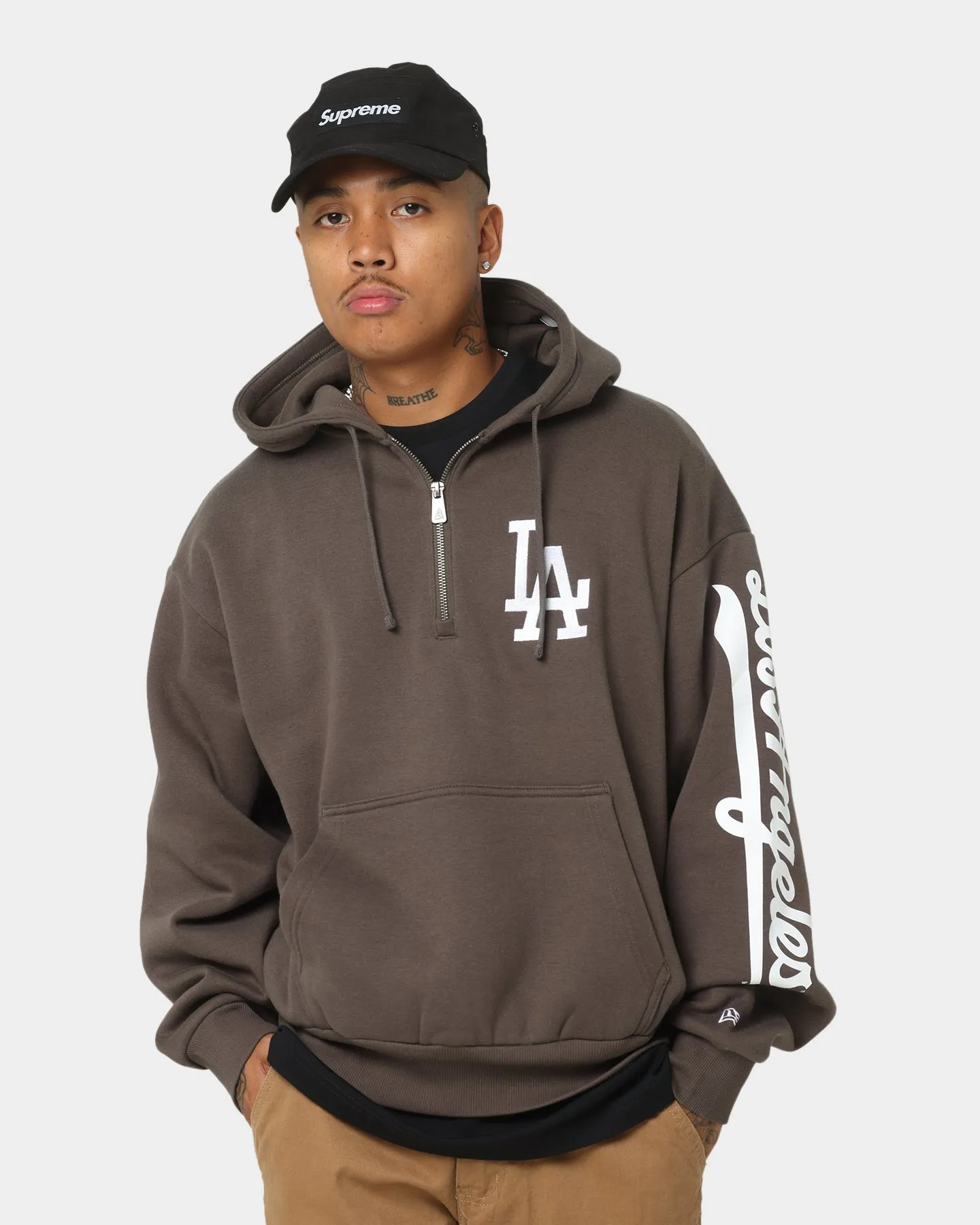 Heritage New Era Los Angeles Dodgers Quarter Zip Hoodie Moss