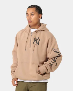 Tweezers New Era New York Yankees Quarter Zip Sleeve Script Hoodie Khaki/Black