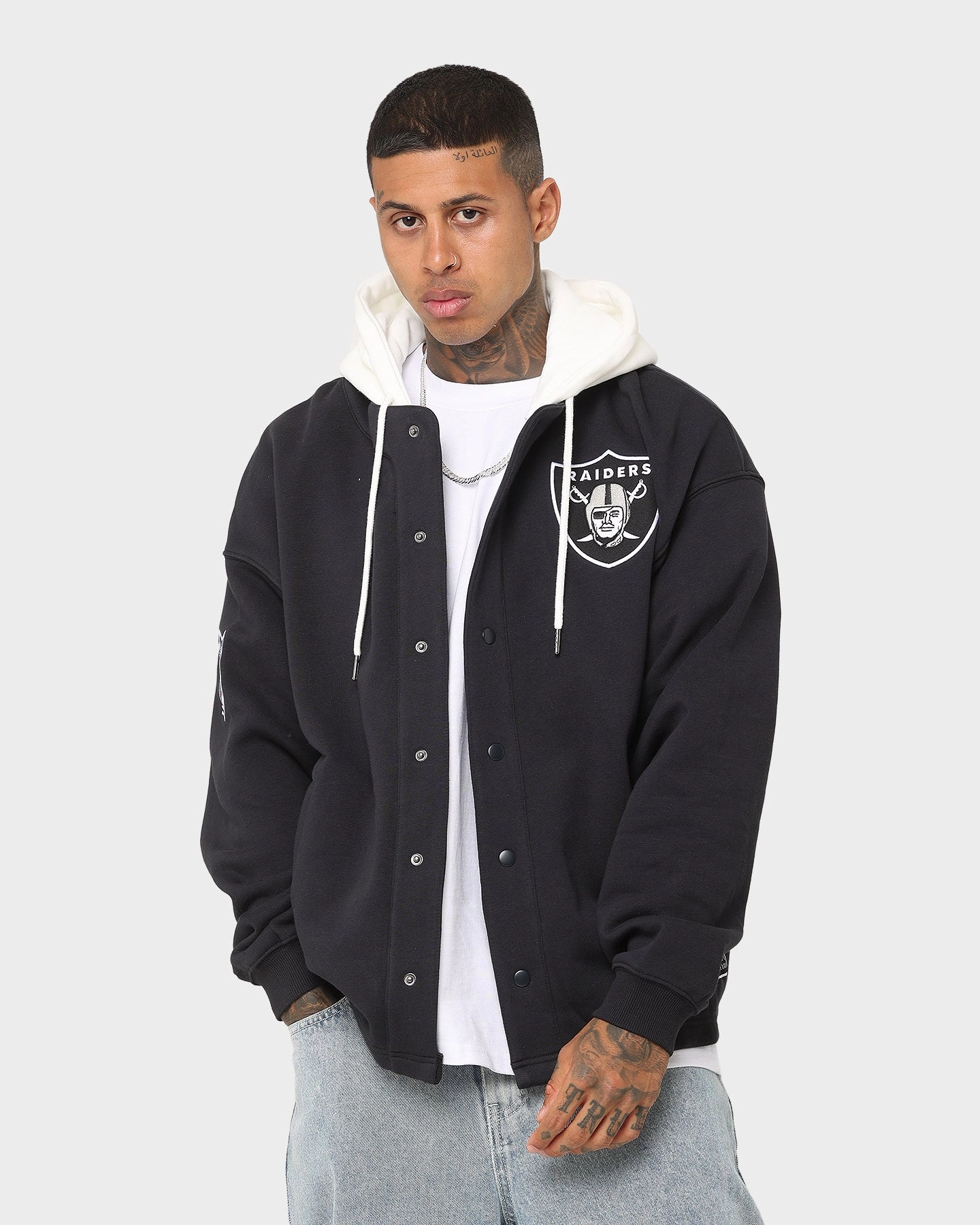 Knee Length suitable for graduations Majestic Athletic Las Vegas Raiders Fleece Replica Hooded Jacket Faded Black