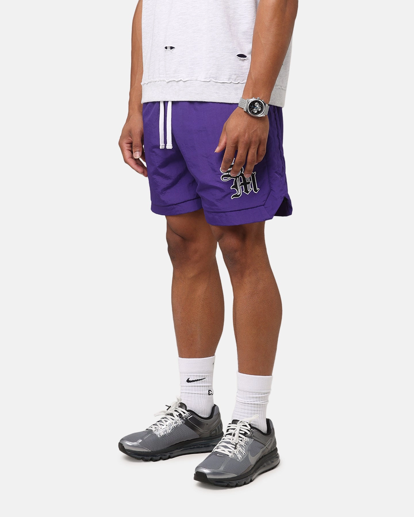 Fun Prints Saint Morta Gothic Monogram Nylon Shorts Purple