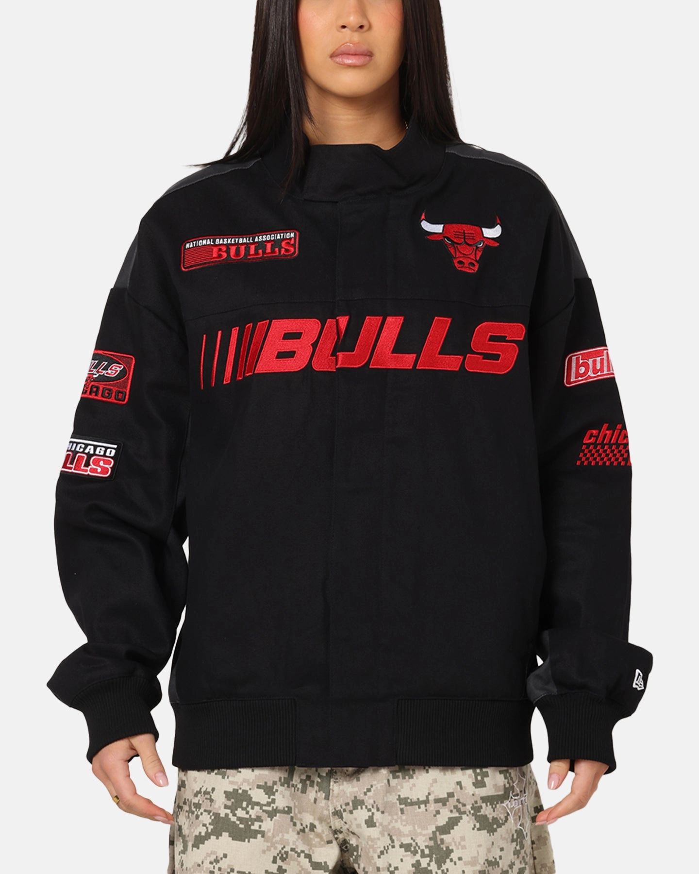 New Era Chicago Bulls NBA Motorsport Jacket Black Round-neck Debit