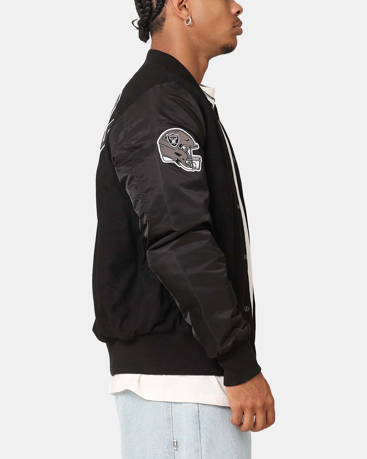 New Era Las Vegas Raiders Alpha Industries MA-1 Wool Varsity Jacket Black Permit OversizedFit