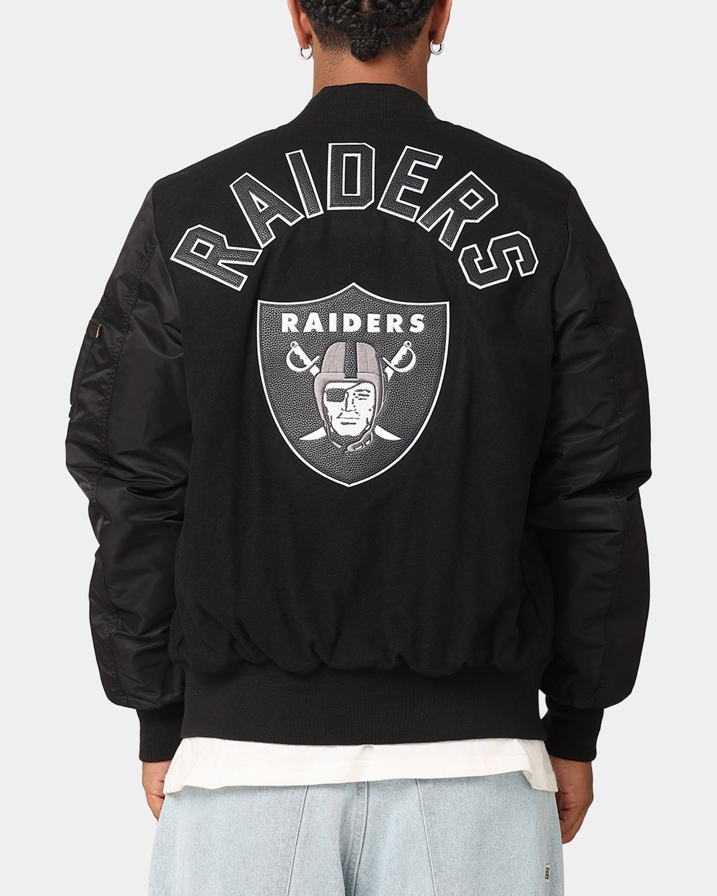 ski holiday New Era Las Vegas Raiders Alpha Industries MA-1 Wool Varsity Jacket Black