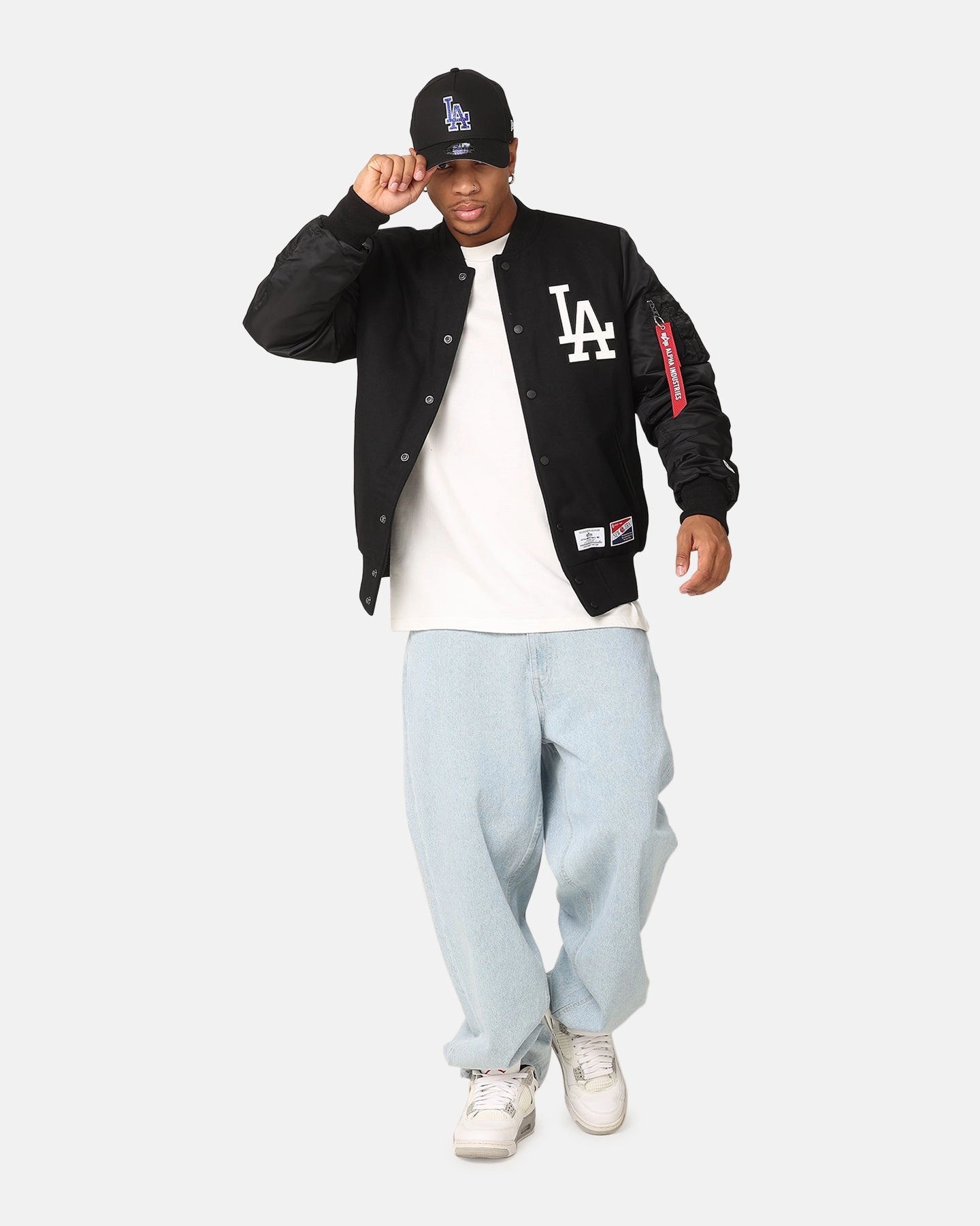 Trail Friendly New Era Los Angeles Dodgers Alpha Industries MA-1 Wool Varsity Jacket Black