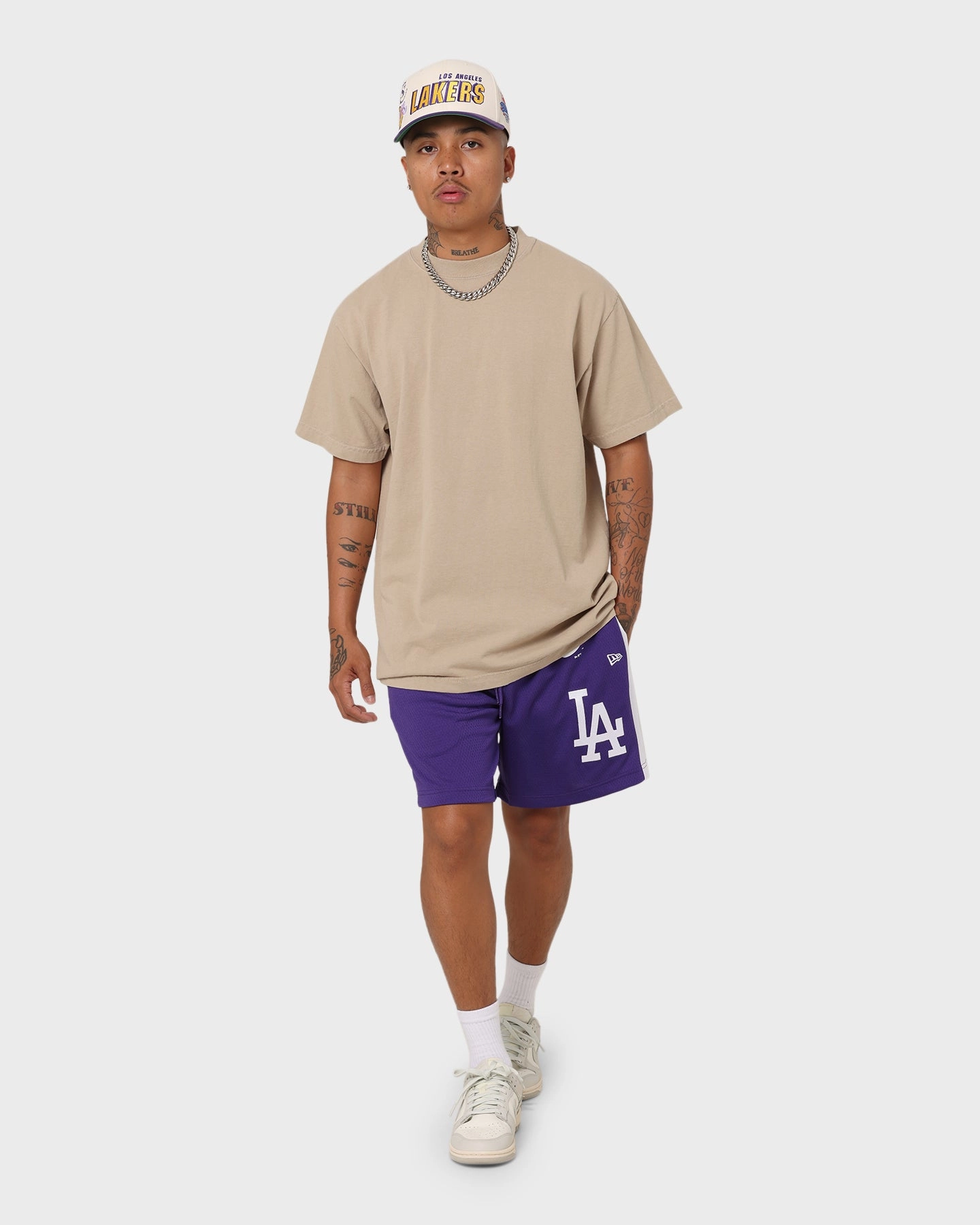 ethical fashion Low-waisted New Era Los Angeles Dodgers Basketball Shorts Purple