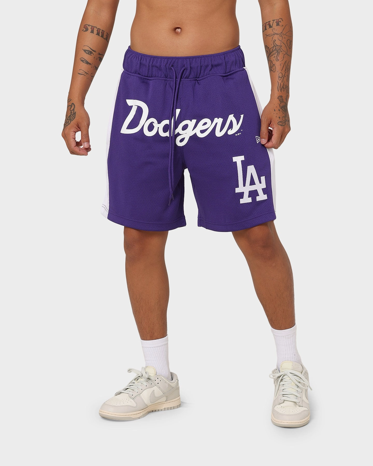 fishing attire Mid - rise New Era Los Angeles Dodgers Basketball Shorts Purple