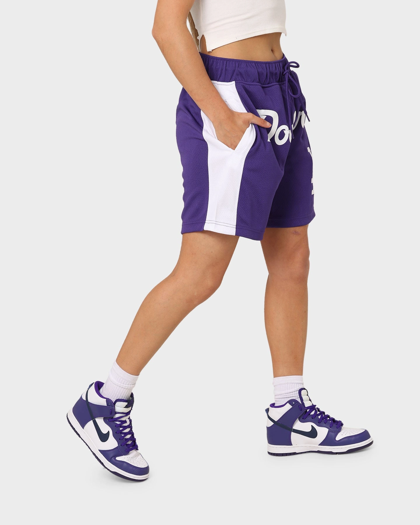 Temperature Regulating Tech windproof New Era Los Angeles Dodgers Basketball Shorts Purple