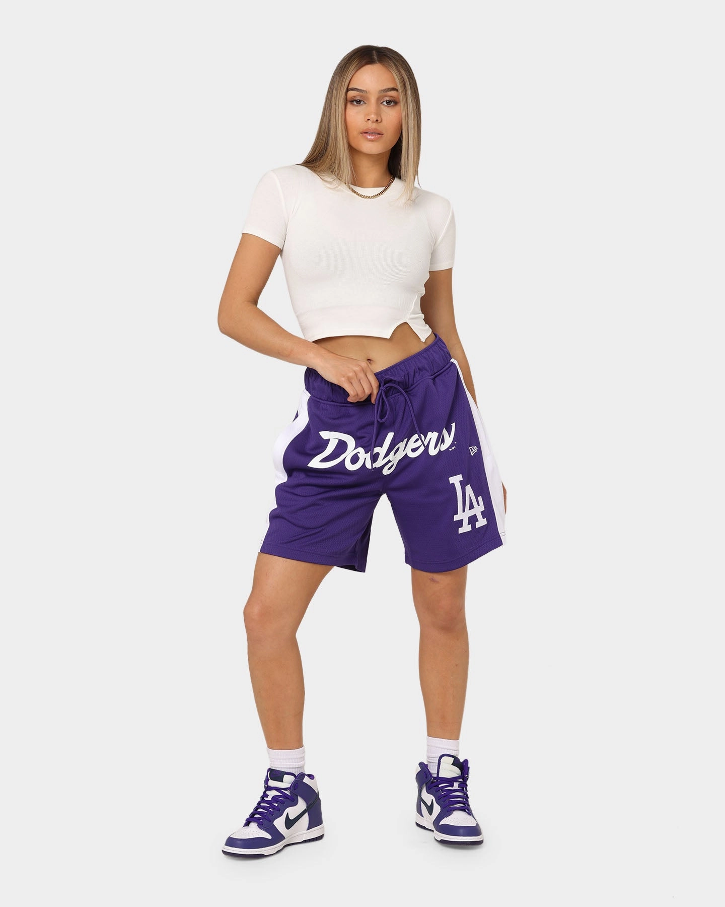 Multi Panel Construction New Era Los Angeles Dodgers Basketball Shorts Purple
