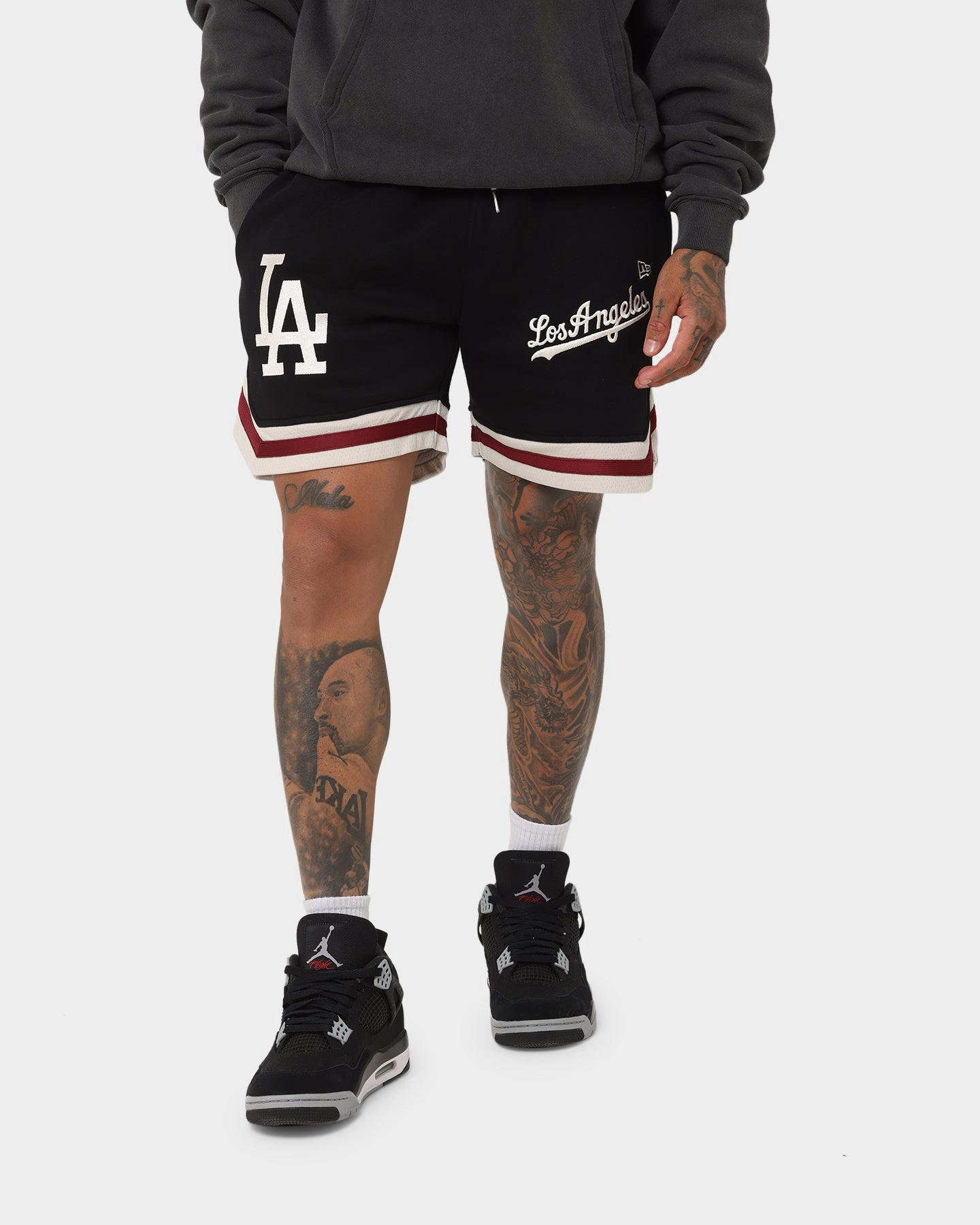 Flexible Movement Cut Durable Quality New Era Los Angeles Dodgers Fleece Ball Shorts Black/Stone