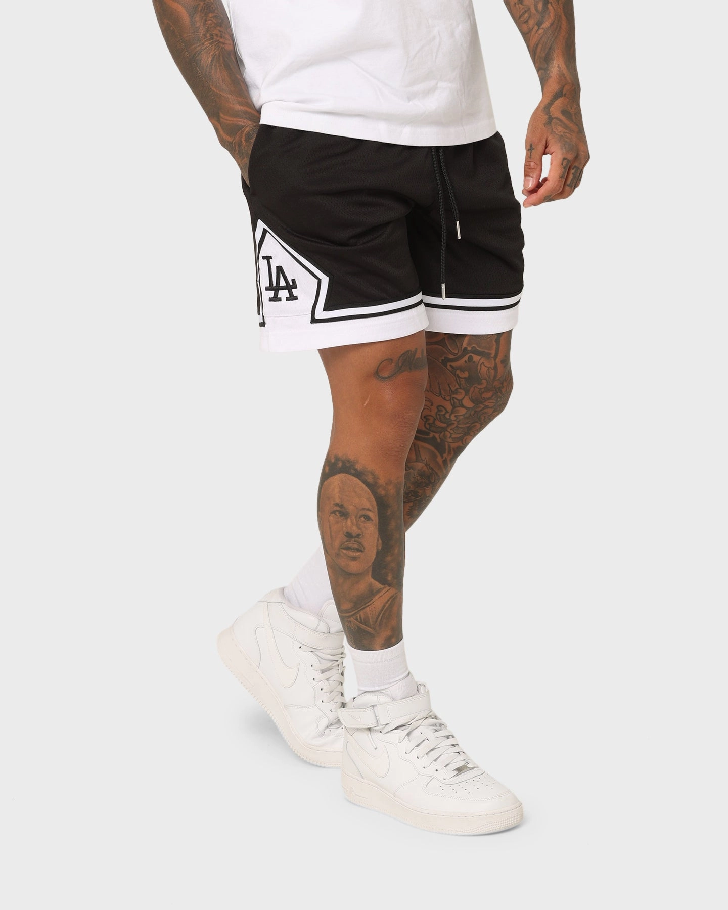 Geometric Pattern Jogging Ready New Era Los Angeles Dodgers Mesh Shorts Black