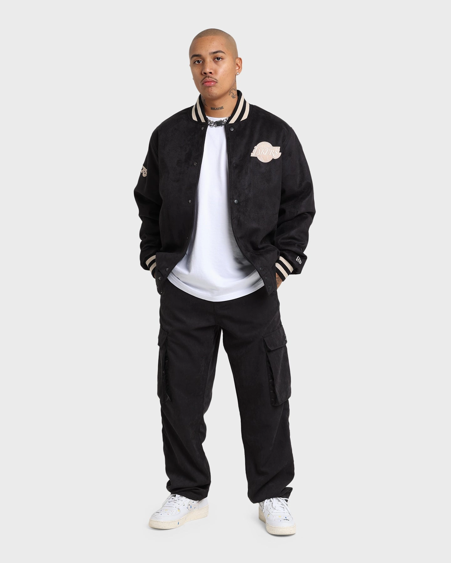 nylon monochromatic New Era Los Angeles Lakers Suede Jacket Black