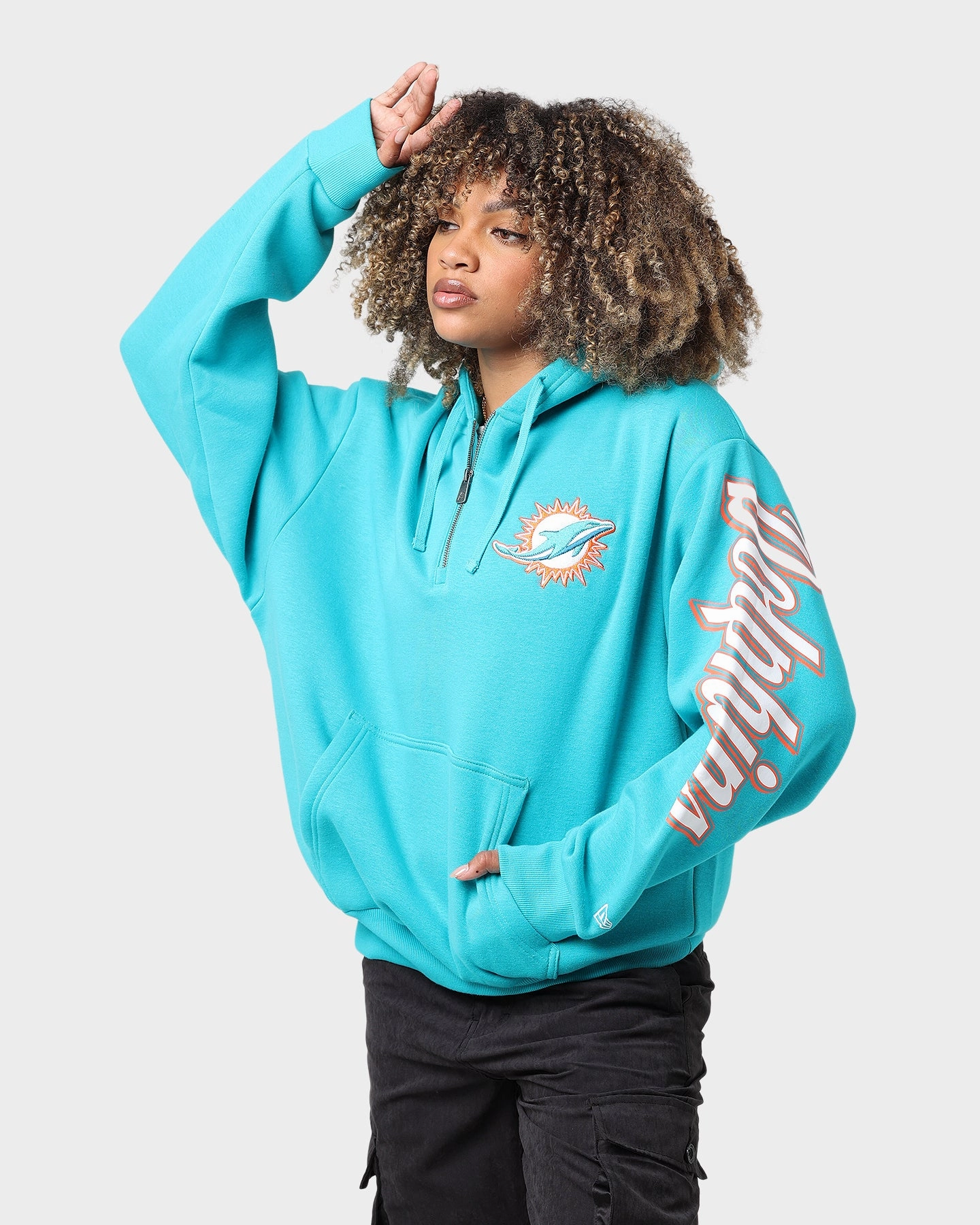 All Day Use Celebrate New Era Miami Dolphins Quarter Zip Hoodie Teal