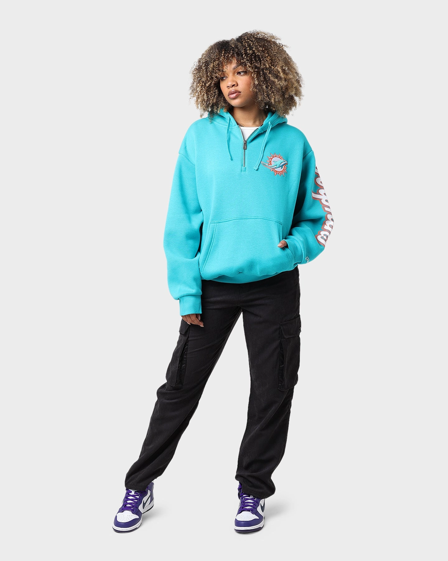 Cooperate New Era Miami Dolphins Quarter Zip Hoodie Teal