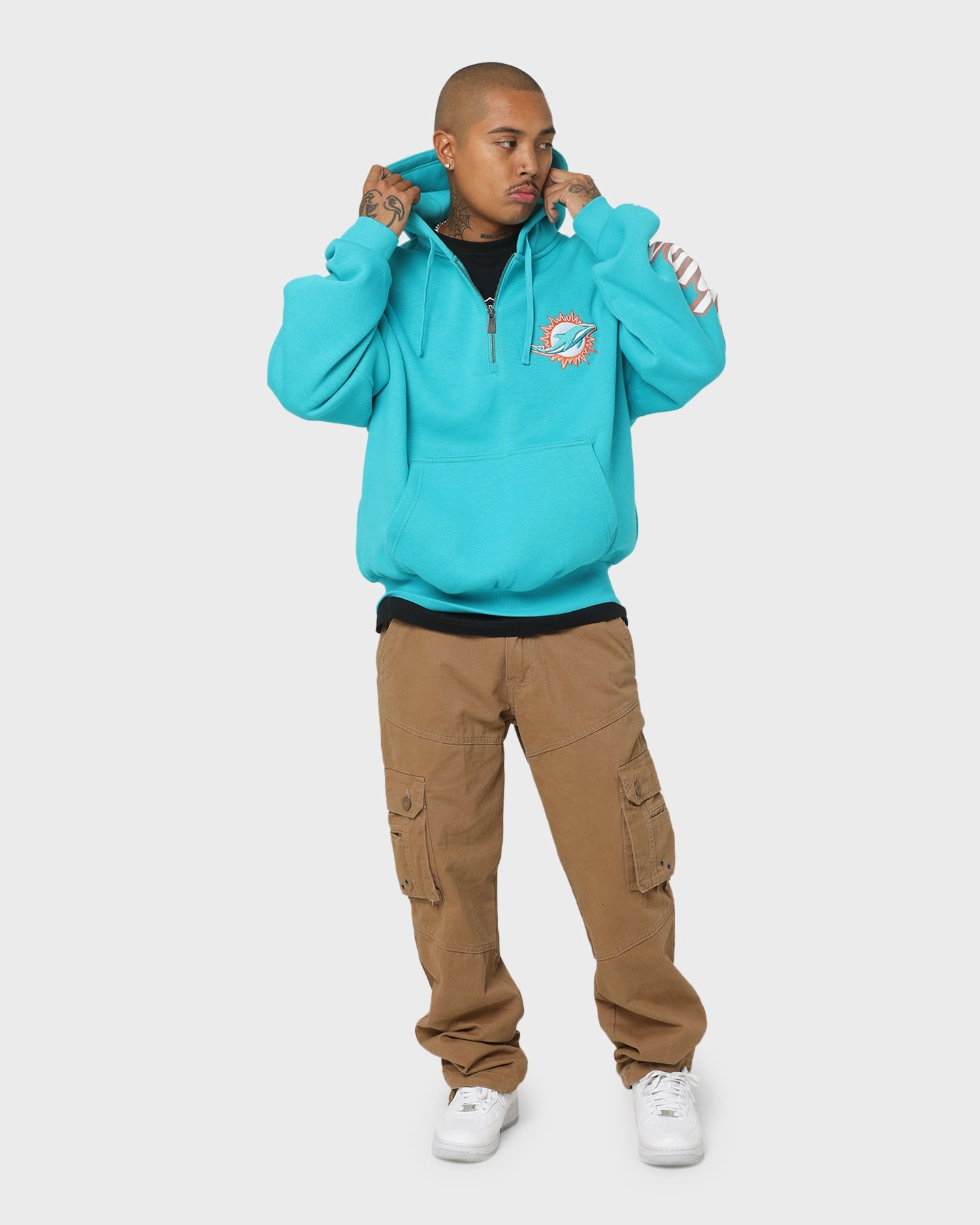 Breathable Mesh Panels Advice New Era Miami Dolphins Quarter Zip Hoodie Teal