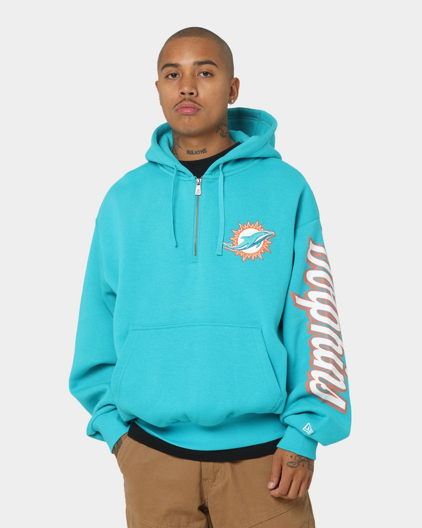 Advice New Era Miami Dolphins Quarter Zip Hoodie Teal