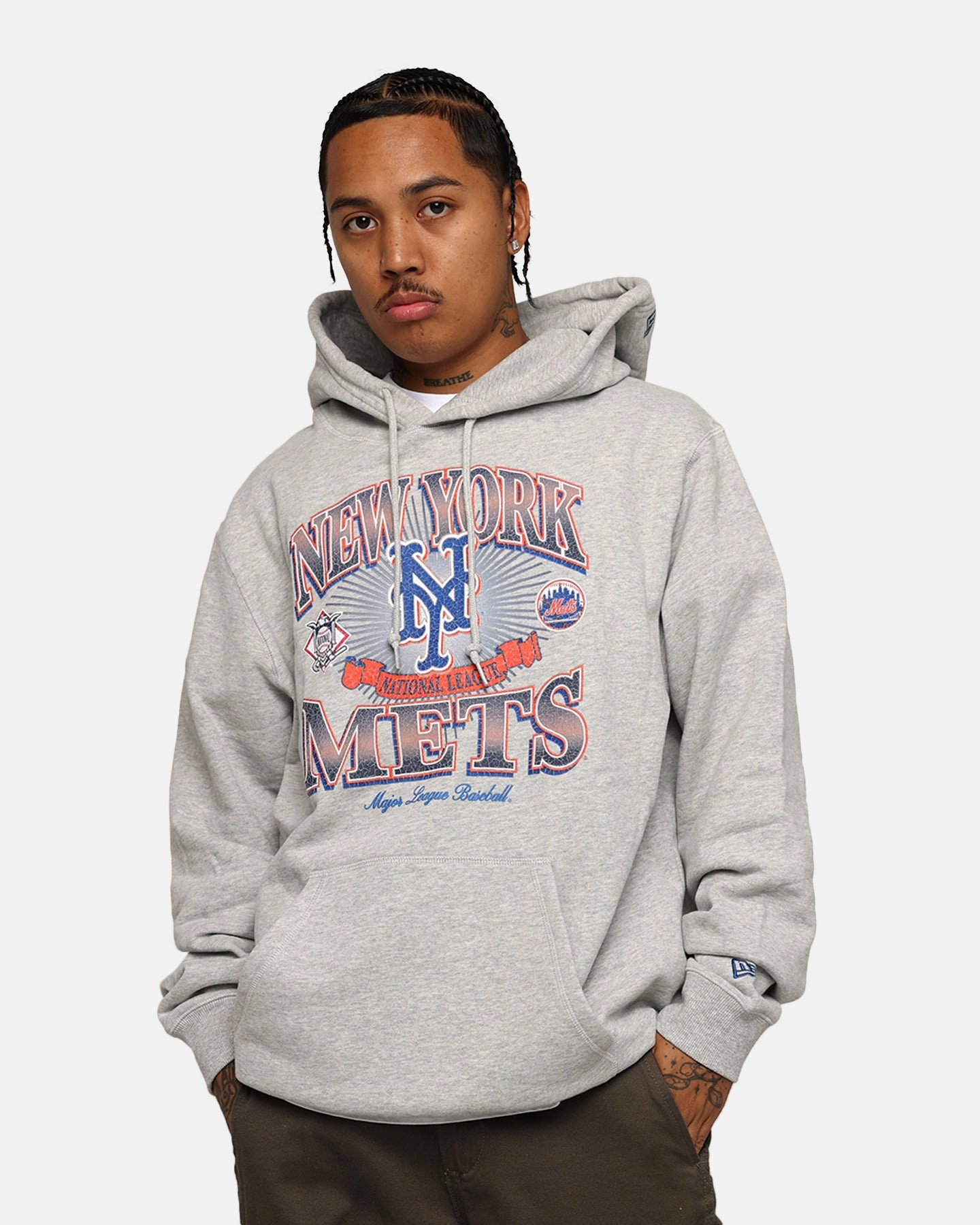 Light Shell popular in Asia New Era New York Mets Pullover Hoodie Grey