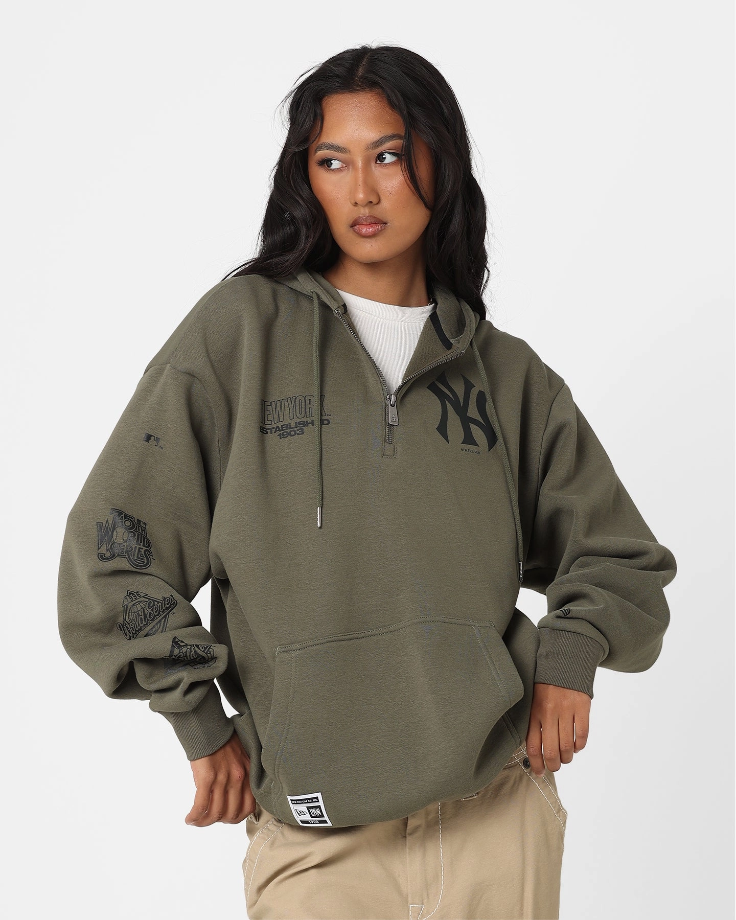 suitable for dance parties ElasticWaistband New Era New York Yankees 1/4 Zip Hoodie Green