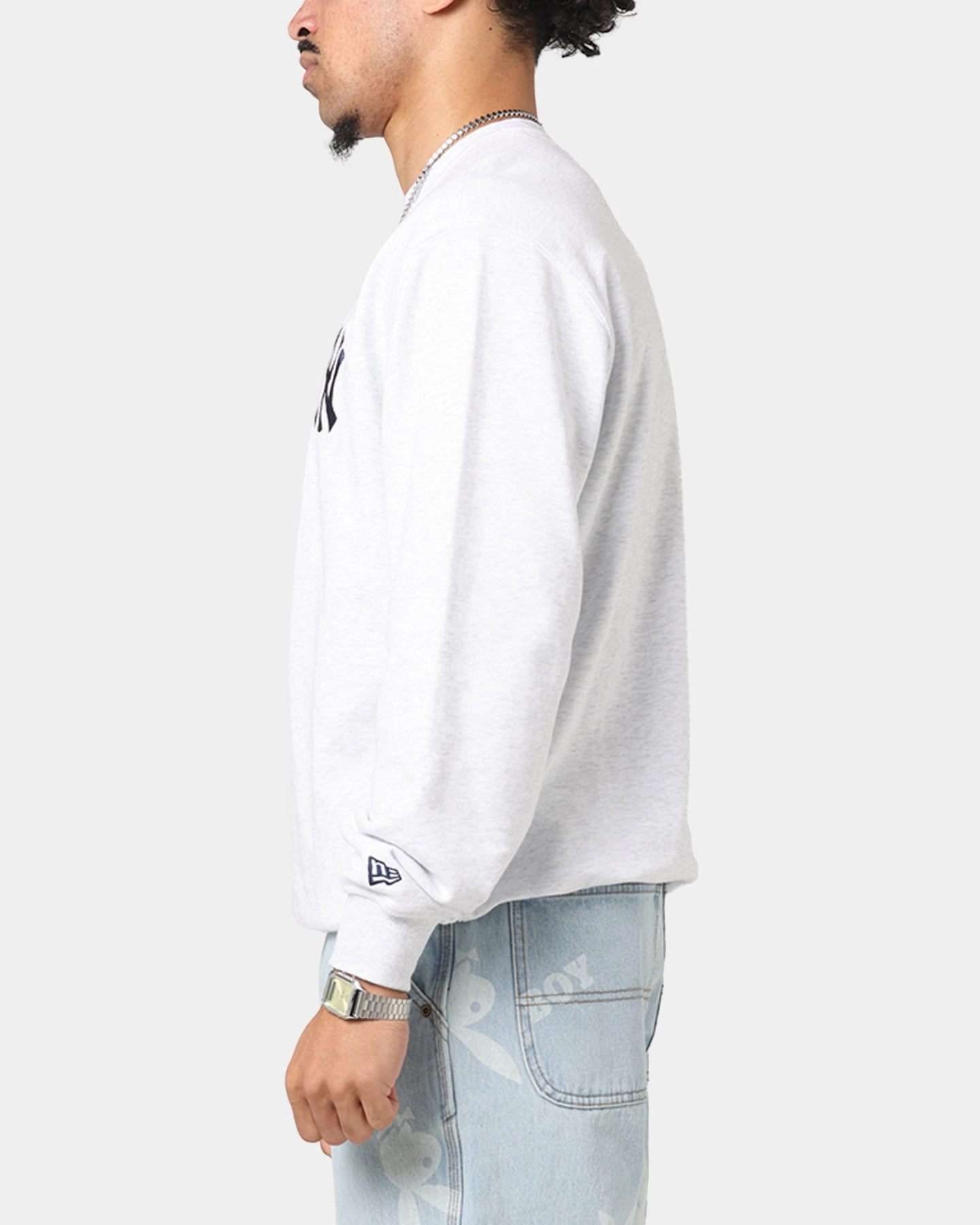 New Era New York Yankees MLB Team Logo Crewneck Grey Comfort Choice Lightweight Comfort