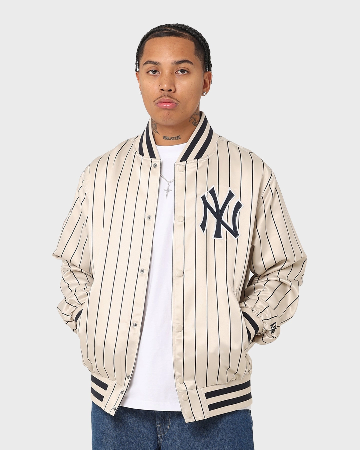 New Era New York Yankees Varsity Jacket Light Beige LayeredComfort Show