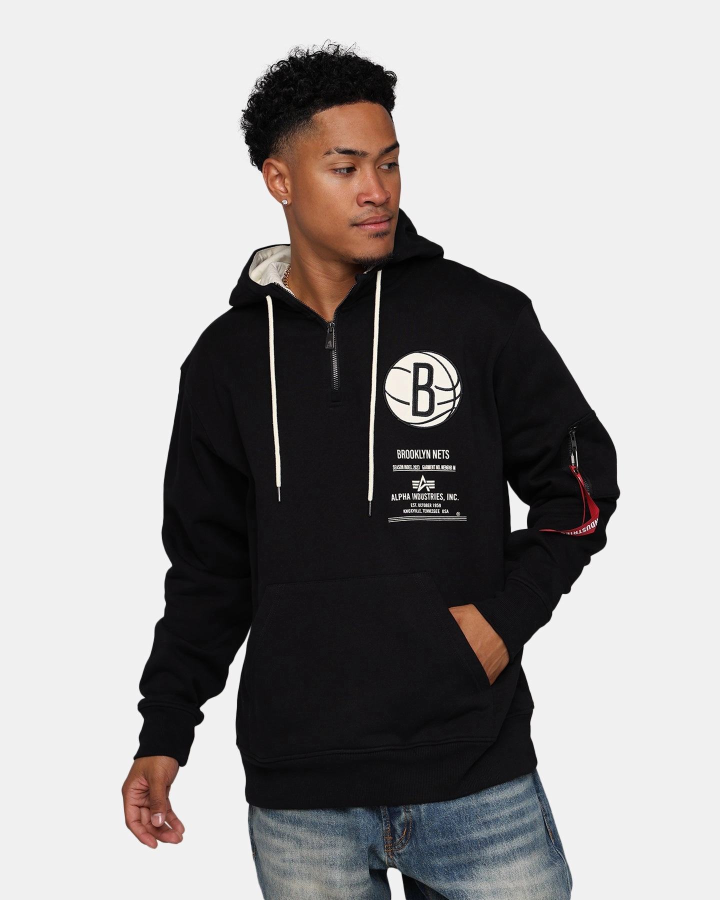 New Era X Alpha Industries Brooklyn Nets Zipper Hoodie Black Trophy Heat Reflective Tech