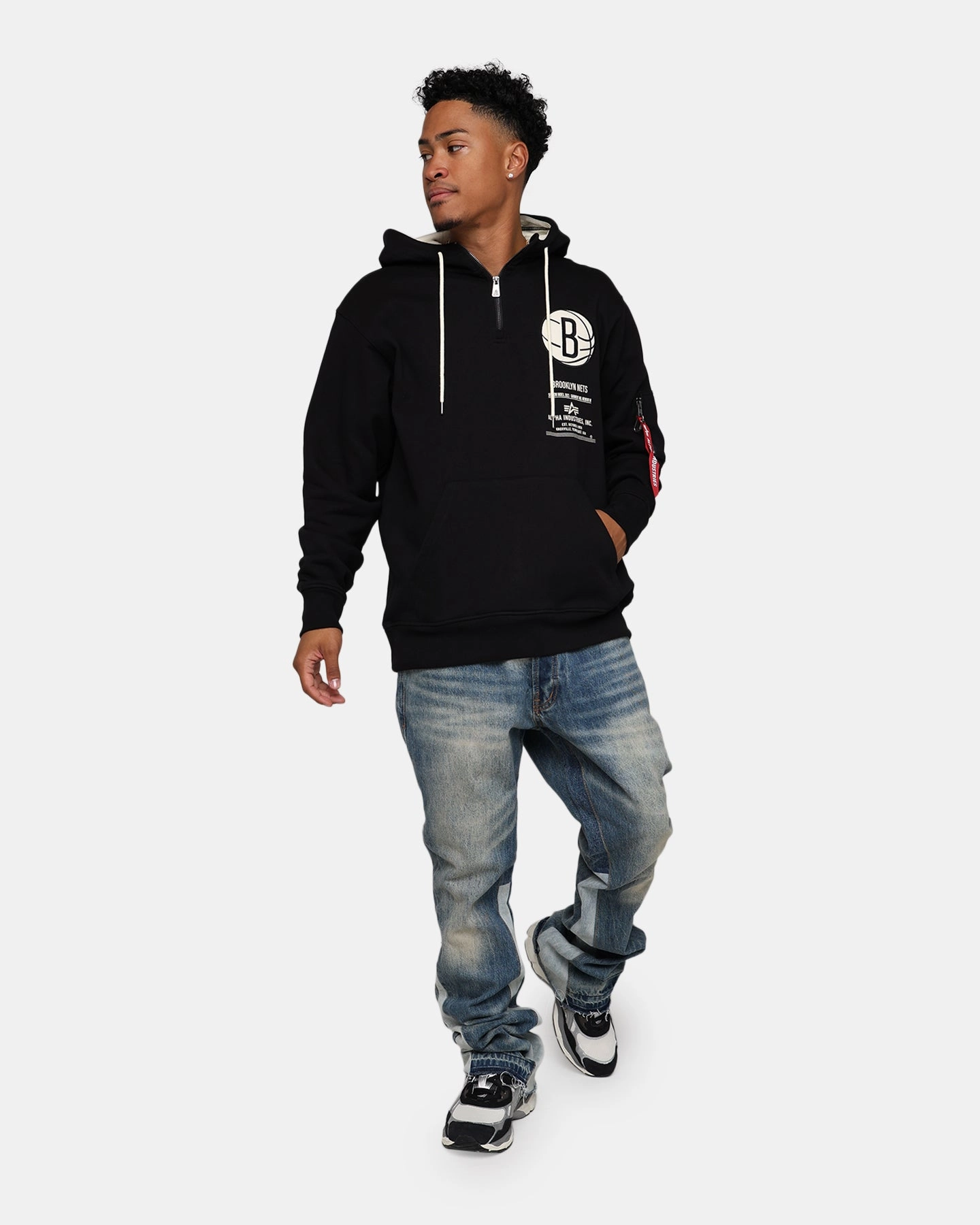 Adjustable Waist Tabs Tactics New Era X Alpha Industries Brooklyn Nets Zipper Hoodie Black