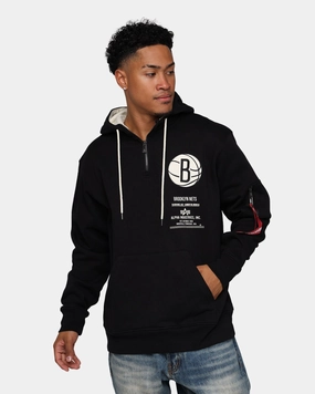 New Era X Alpha Industries Brooklyn Nets Zipper Hoodie Black Trophy Heat Reflective Tech
