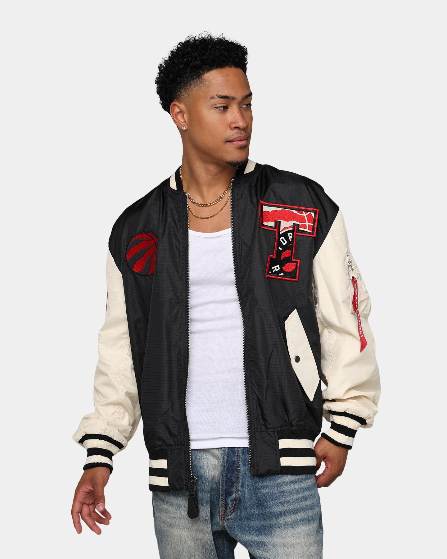 Ventilated Back Panel Flex Stretch Material New Era X Alpha Industries Toronto Raptors L-2B Bomber Jacket Black