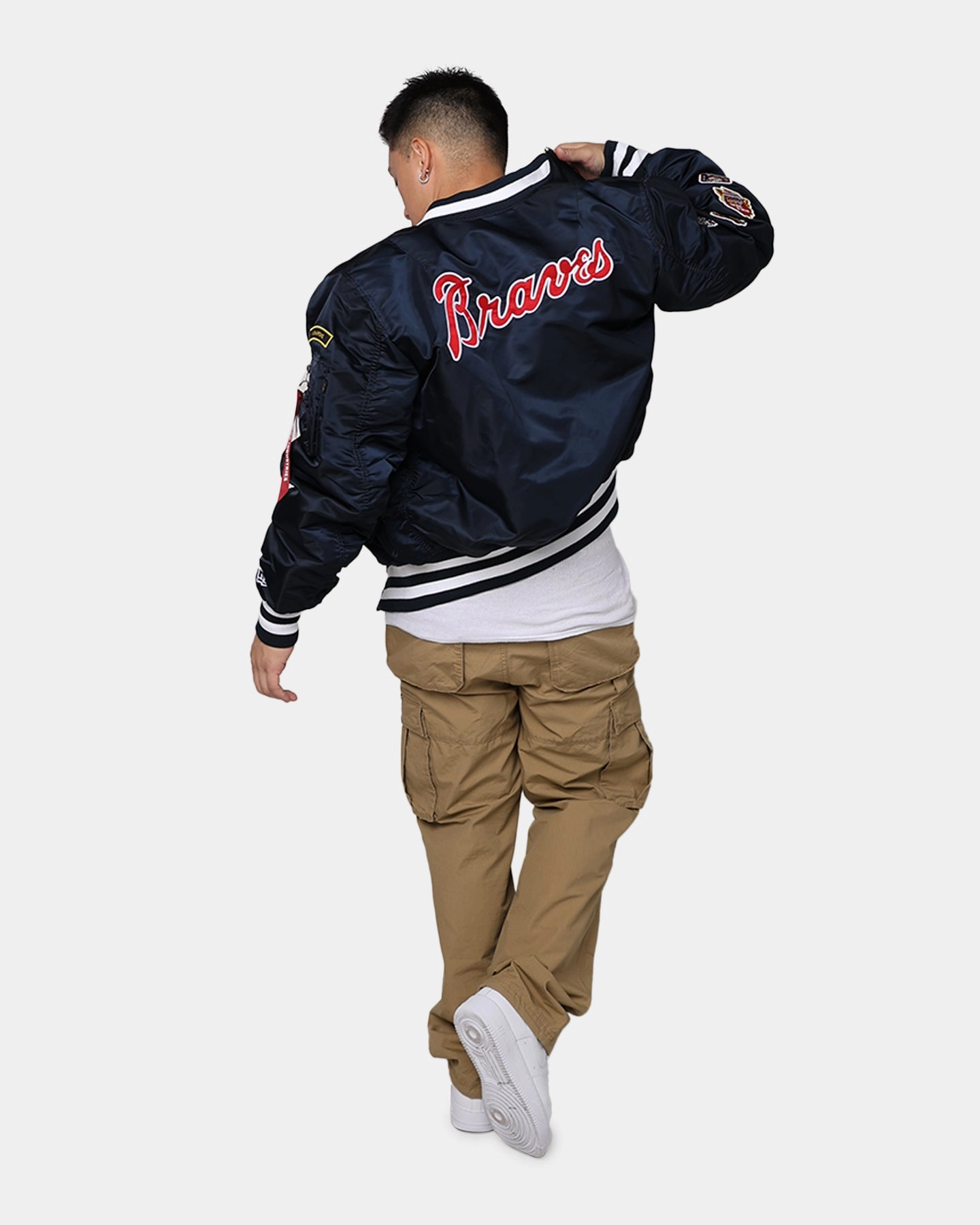 New Era X Alpha Series X MLB Atlanta Braves MA-1 Bomber Jacket Black Ventilated Back Weatherproof Seams