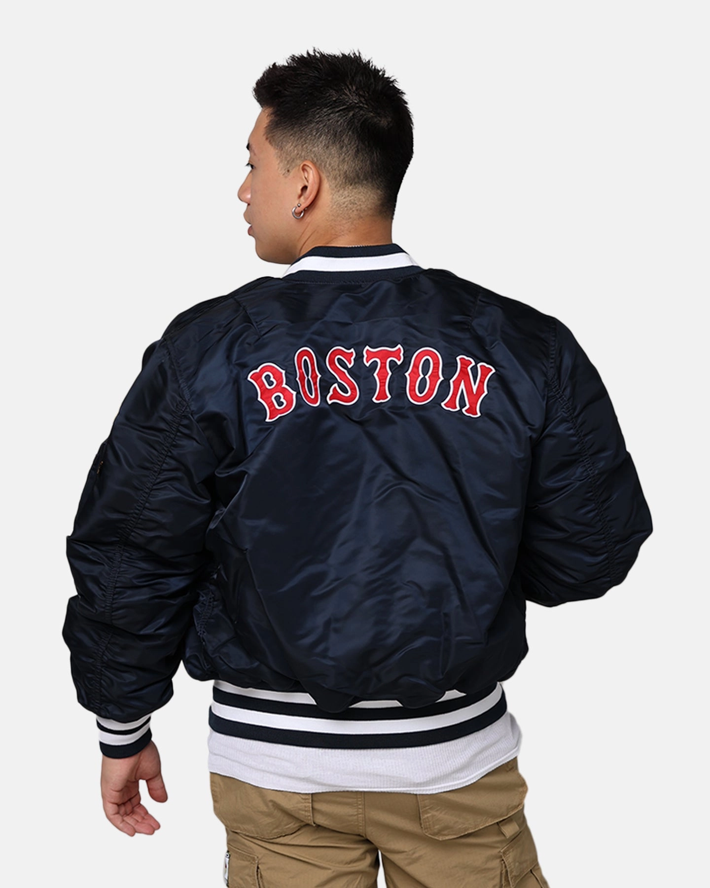 New Era X Alpha Series X MLB Boston Red Sox MA-1 Bomber Jacket Navy Acknowledge Compact Storage