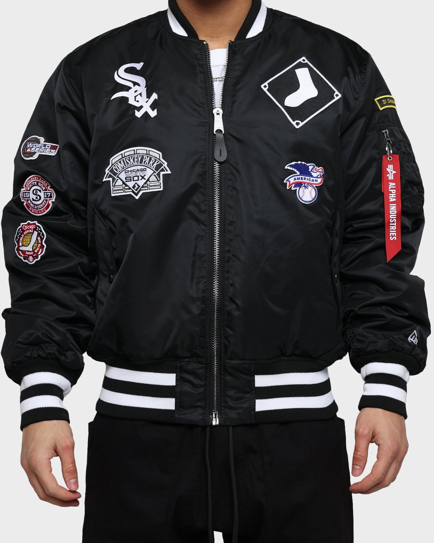 Practical Comfort Cozy Core New Era X Alpha Series X MLB Chicago White Sox MA-1 Bomber Jacket Black