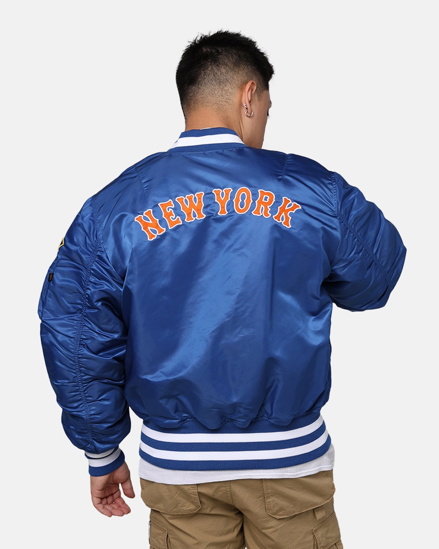 New Era X Alpha Series X MLB New York Mets MA-1 Bomber Jacket Royal Moisture Wicking Layer Pub