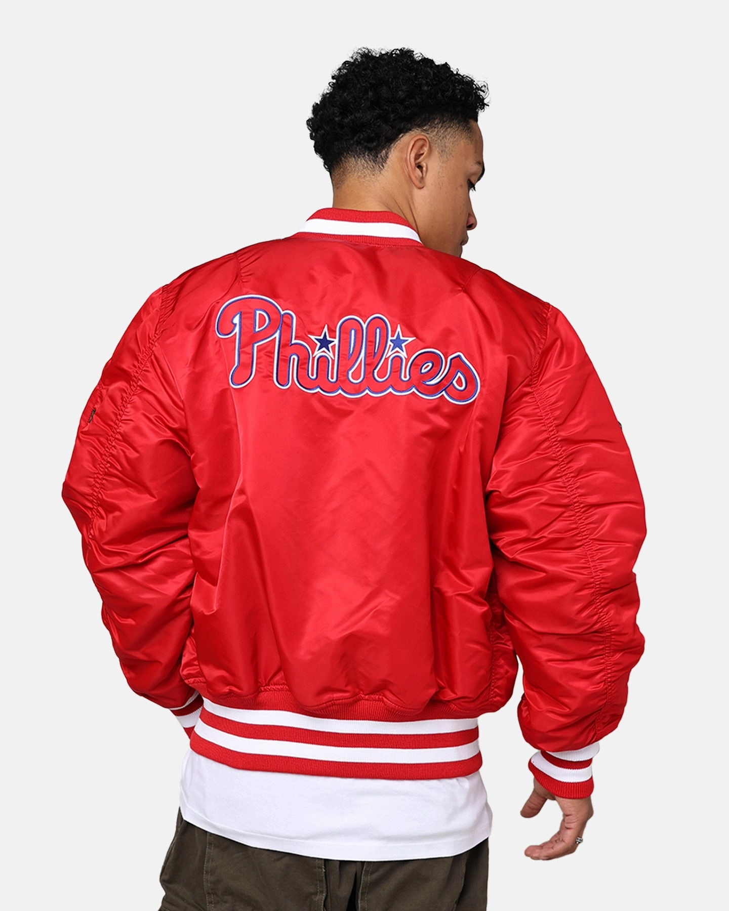 New Era X Alpha Series X MLB Philadelphia Phillies MA-1 Bomber Jacket Red suitable for solo travel