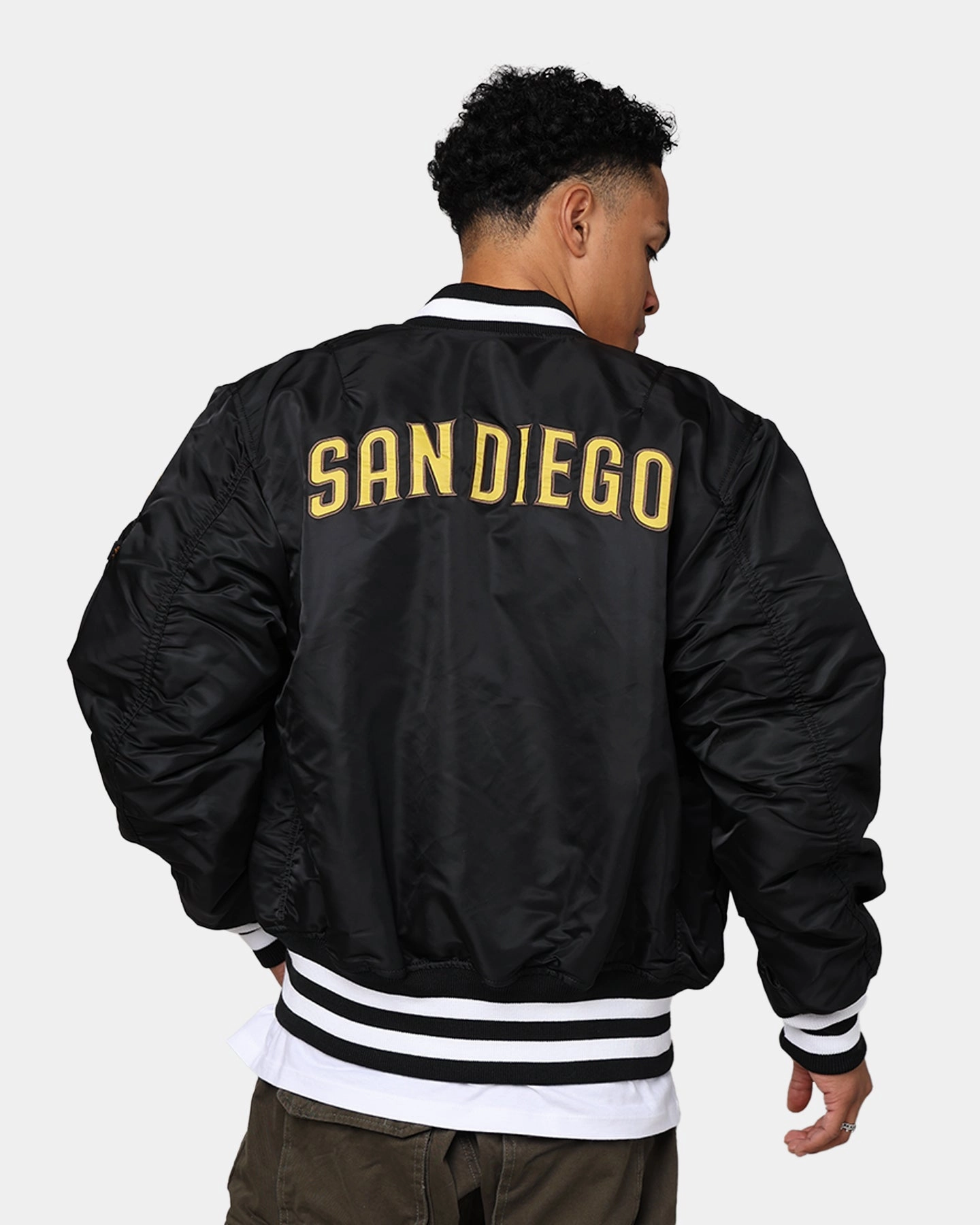 Waterproof Outerwear Disrupt New Era X Alpha Series X MLB San Diego Padres MA-1 Bomber Jacket Black