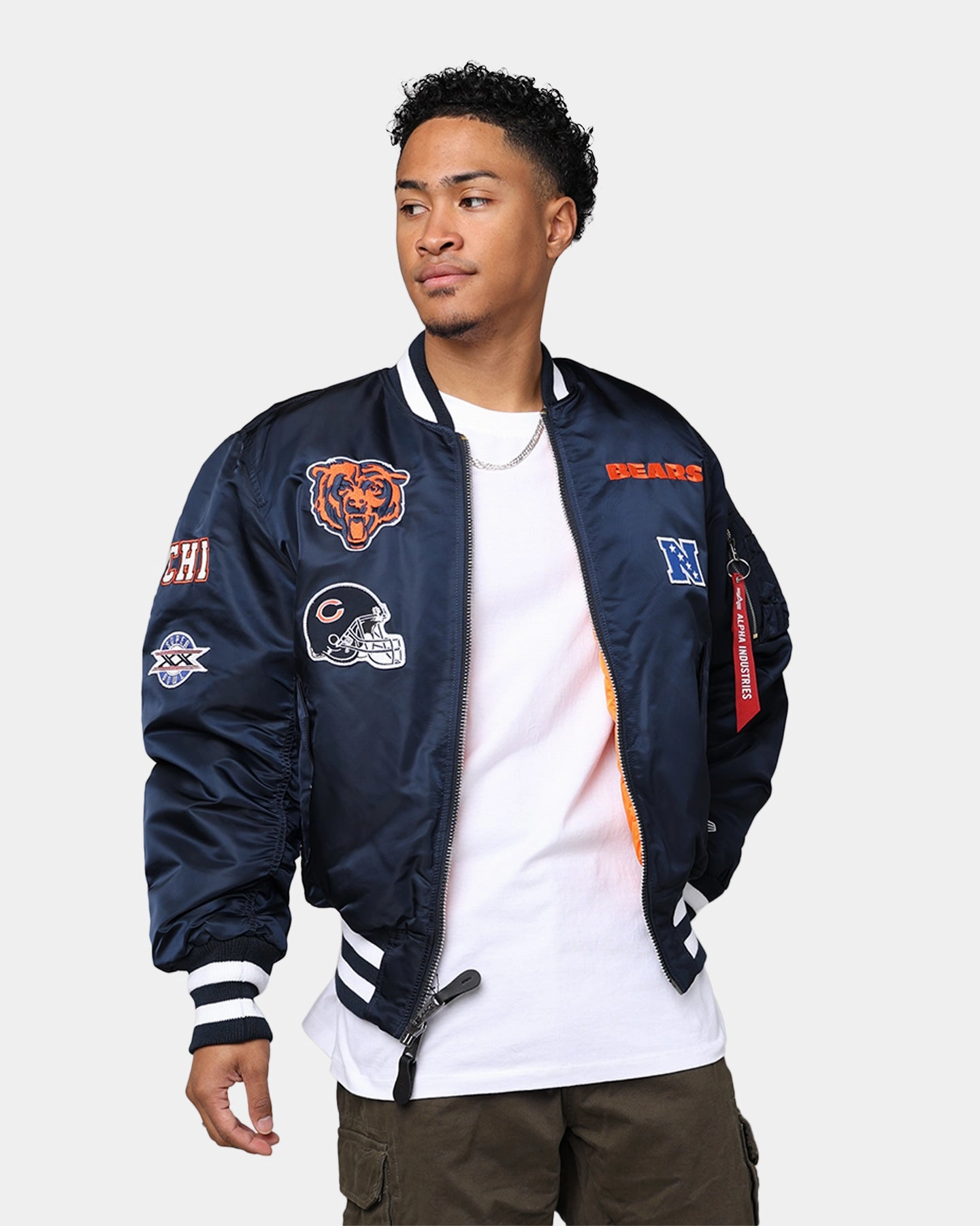 elastic waistband Authorize New Era X Alpha Series X NFL Chicago Bears MA-1 Bomber Jacket Navy/Orange