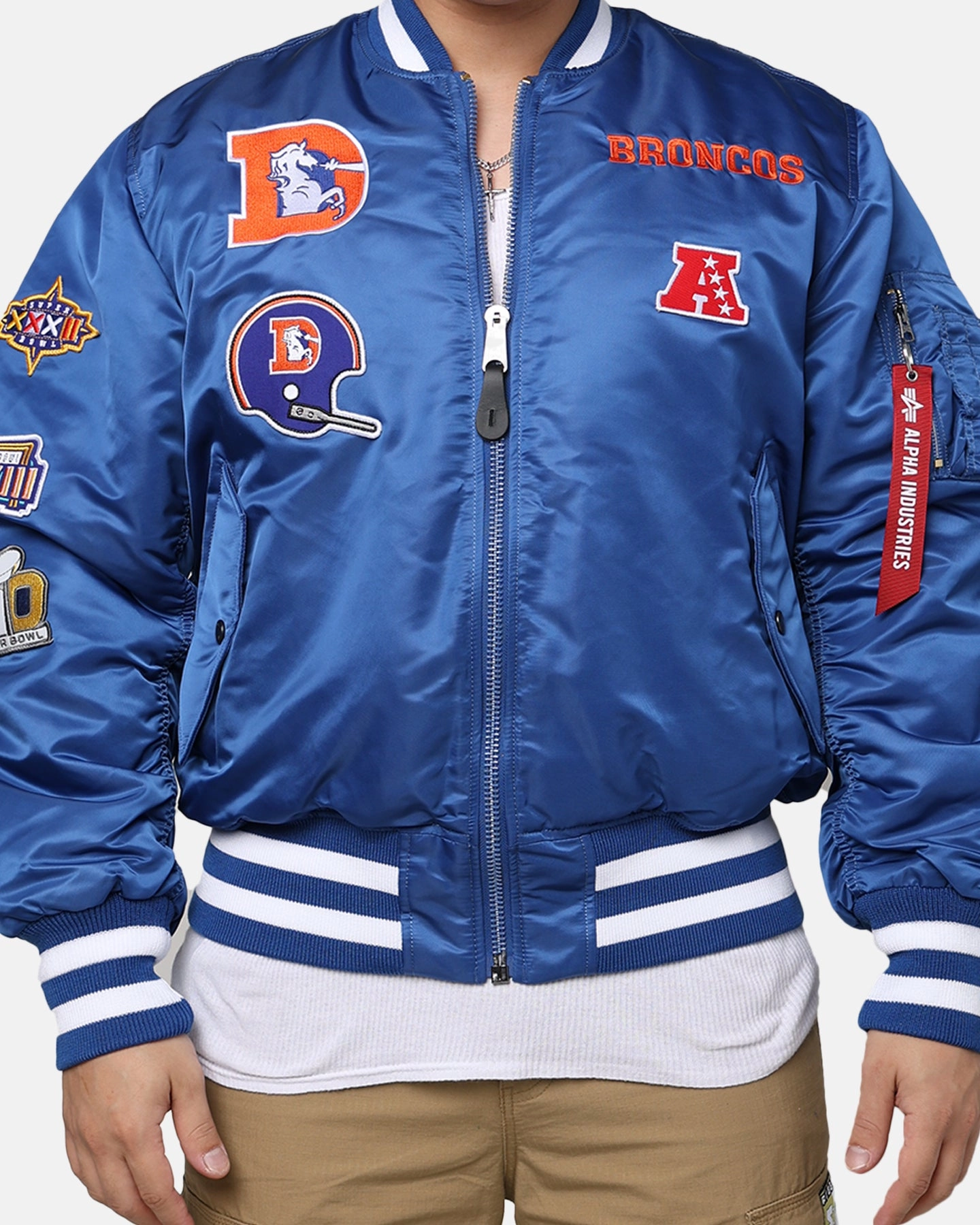 suitable for graduations Smart New Era X Alpha Series X NFL Denver Broncos MA-1 Bomber Jacket Royal