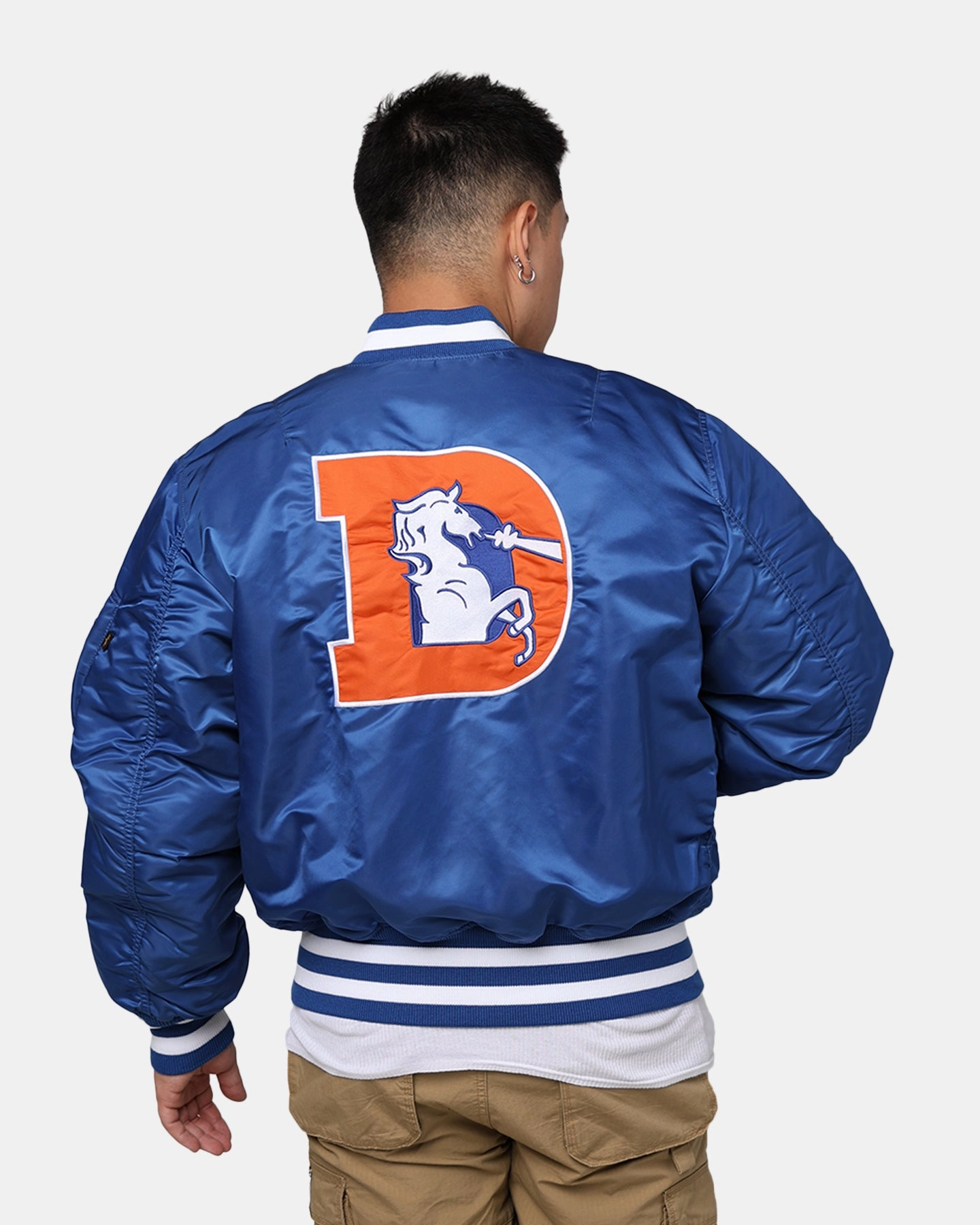 Perforated Underarm Vents Lightweight Fabric New Era X Alpha Series X NFL Denver Broncos MA-1 Bomber Jacket Royal