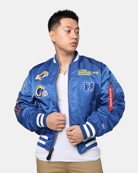 Example investment piece New Era X Alpha Series X NFL Los Angeles Rams MA-1 Bomber Jacket Royal/Black